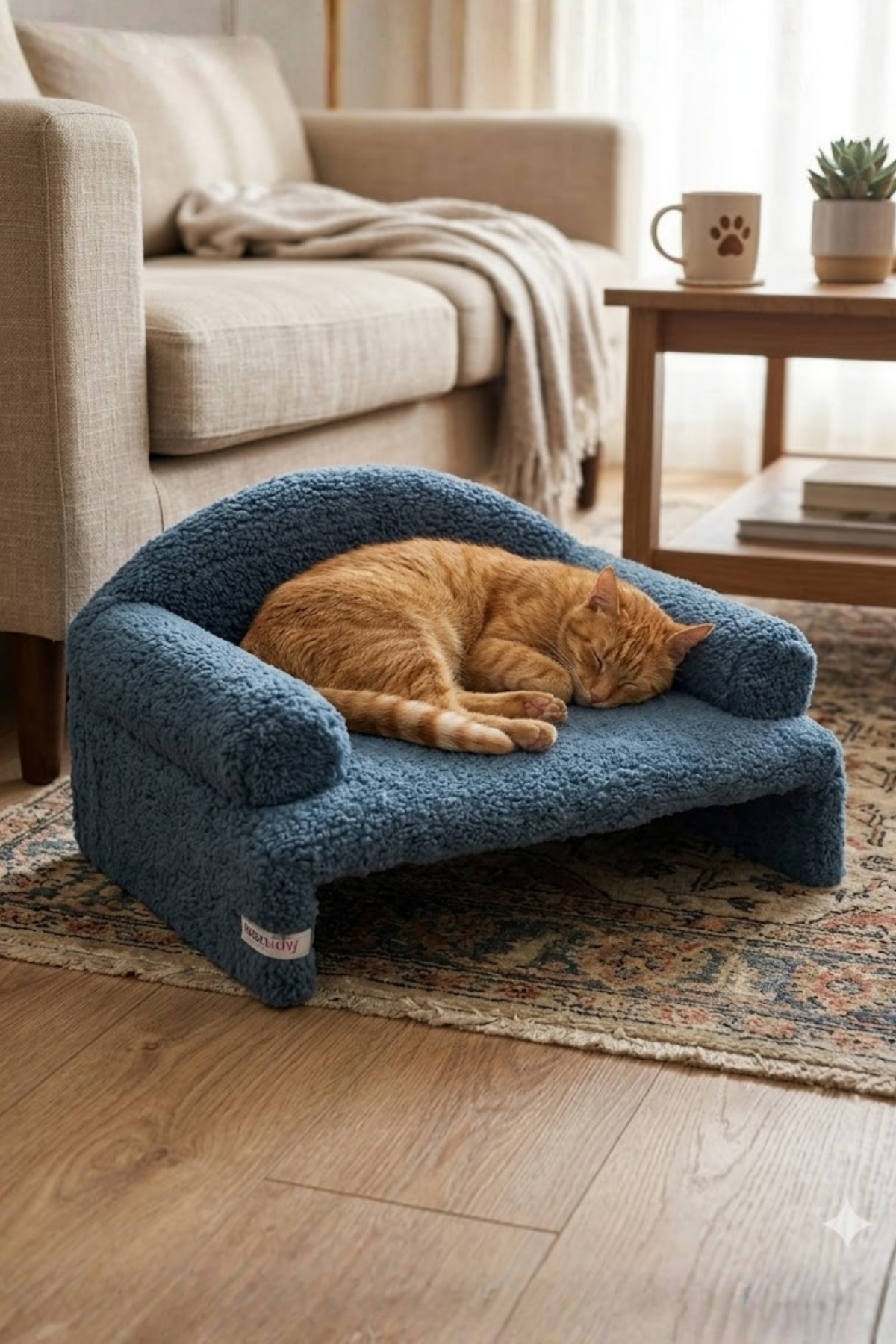 Reyo Pet Peluş Kedi Oturma Koltuğu Kedi Yatağı Lacivert