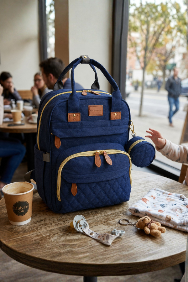 Boule de Petite Anne Bebek Bakım Çantası, Çok Bölmeli Organizer Bebek Çantası, Termal Biberon Bölmeli, Su Geçirmez Sırt Çantası Mavi