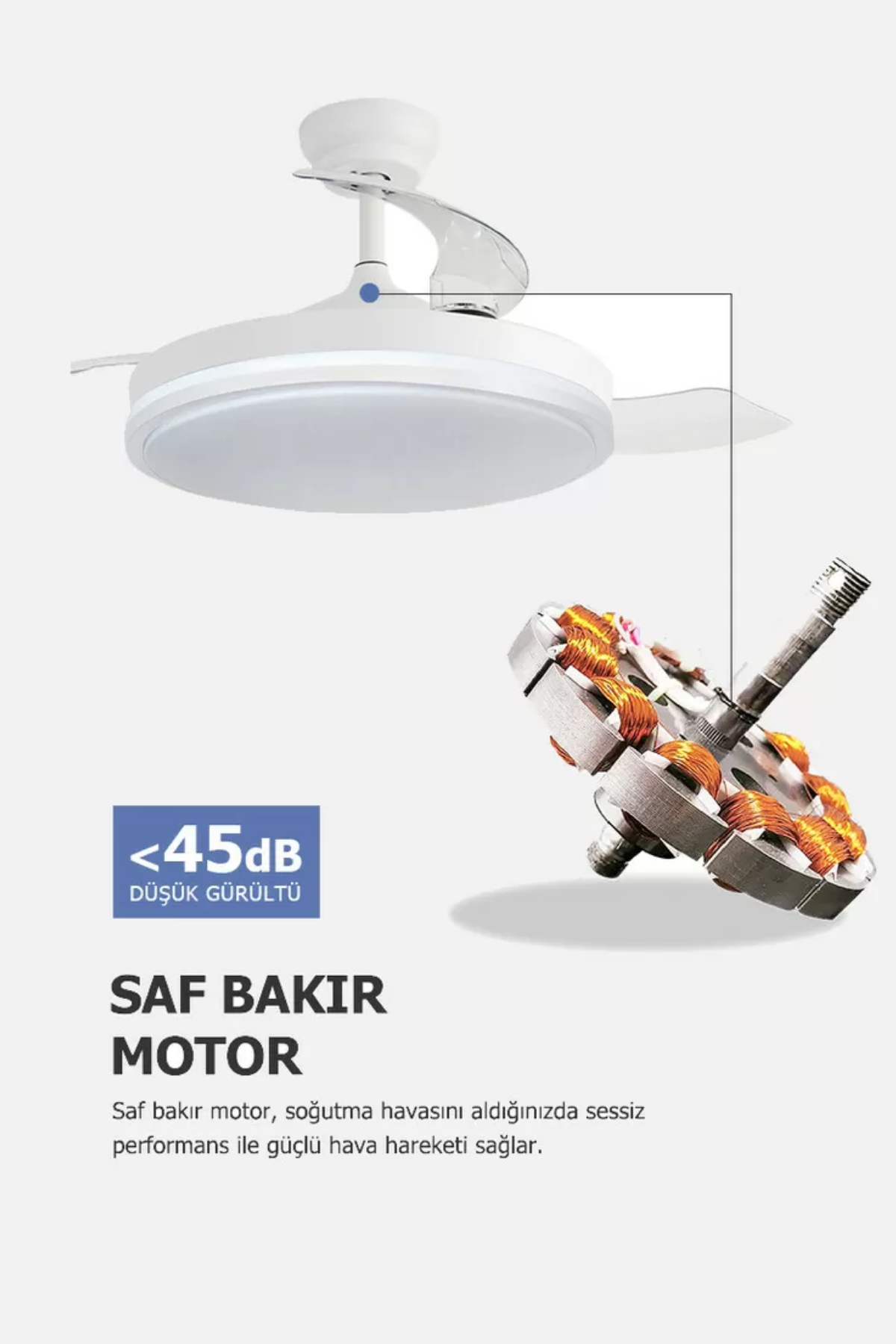 Dlc Espero 25W Bakır Motor Led Beyaz Tavan Vantilatörü 106cm