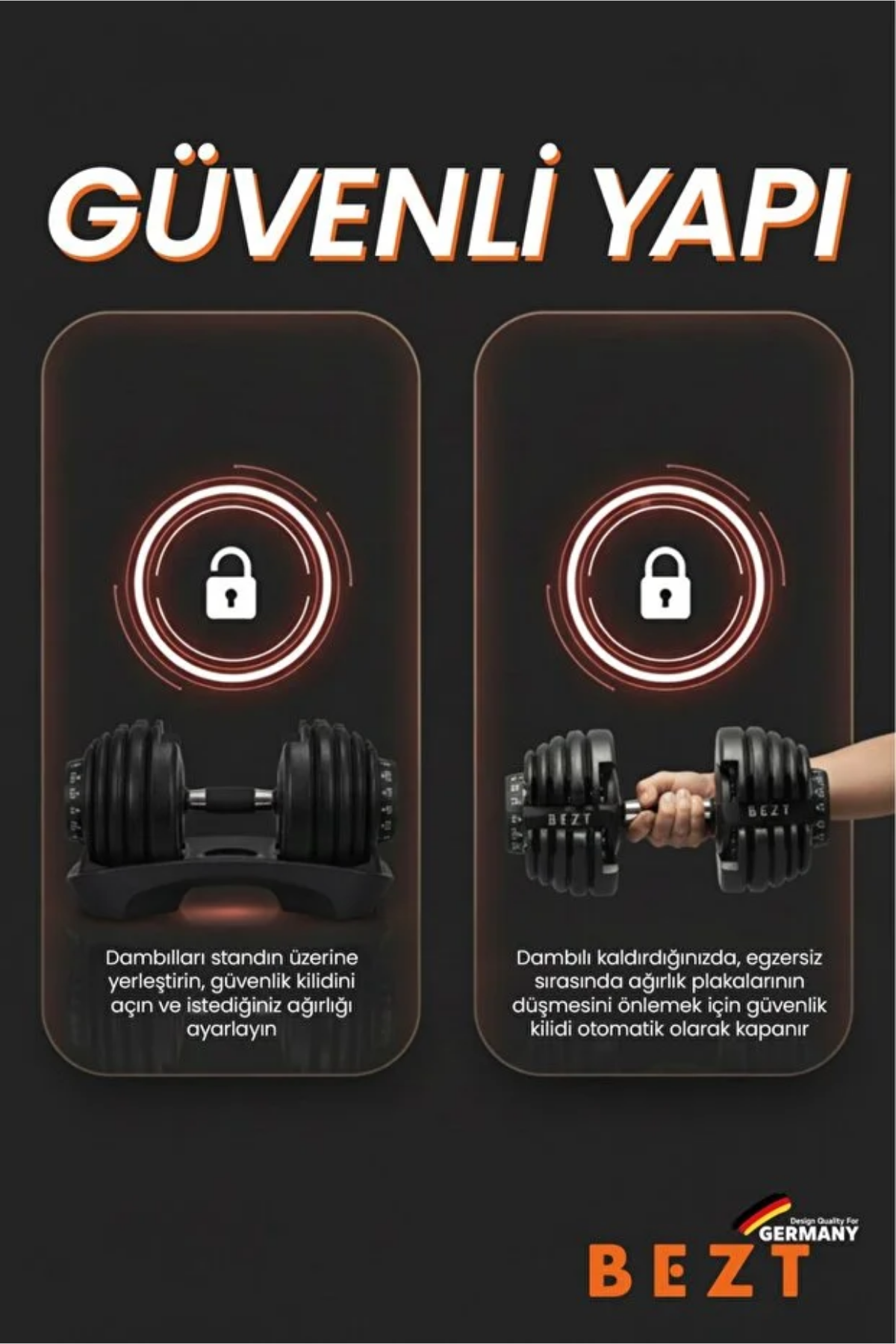 Bezt Pro Sports 2'li Ayarlanabilir Dambıl Seti 40 KG x 2 (Toplam 80 KG) - Siyah Ağırlık Seti