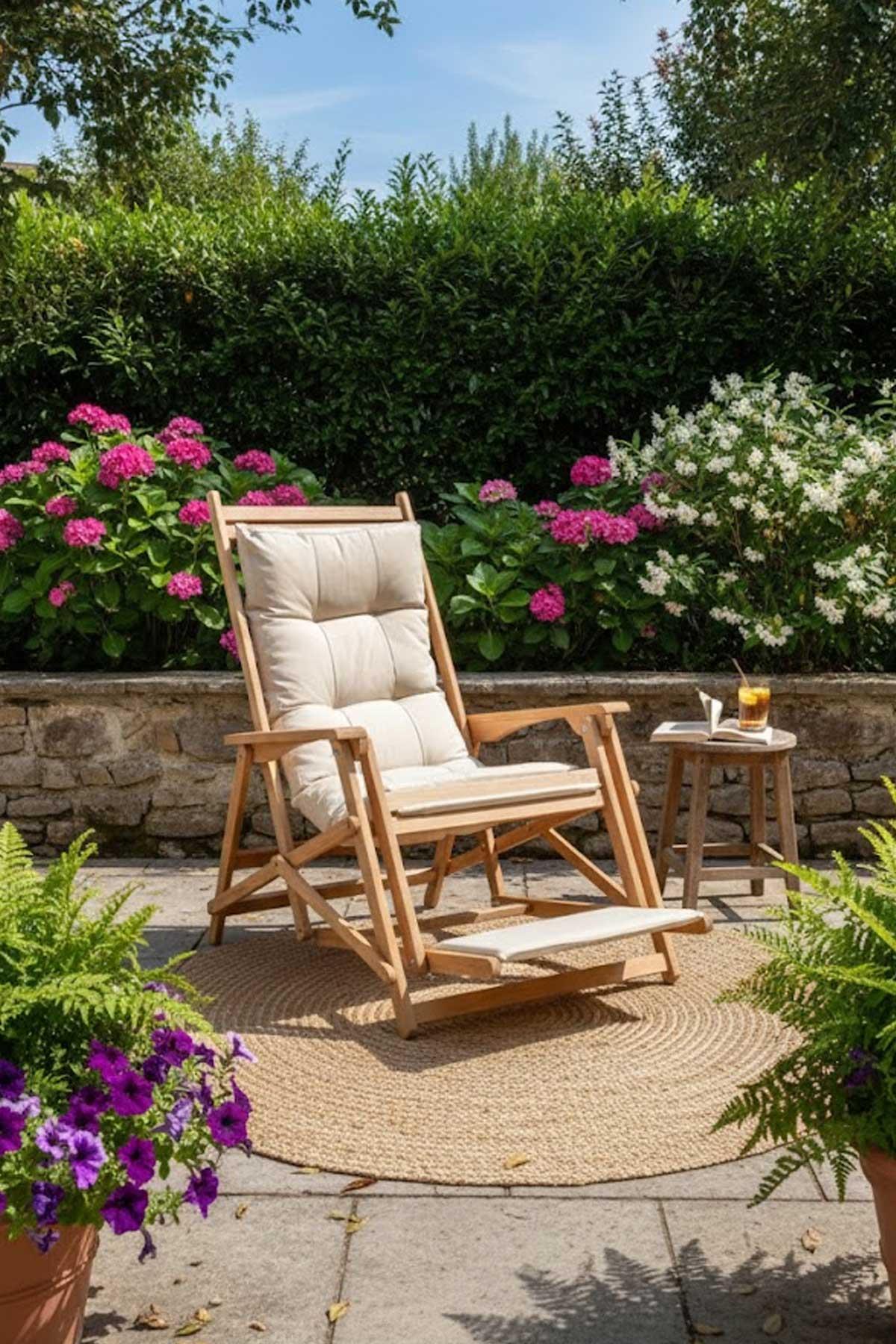 Reyo Lara Yaylanır Şezlong, Dinlenme Koltuğu, Baba Koltuğu, Bahçe Balkon Sandalyesi Krem