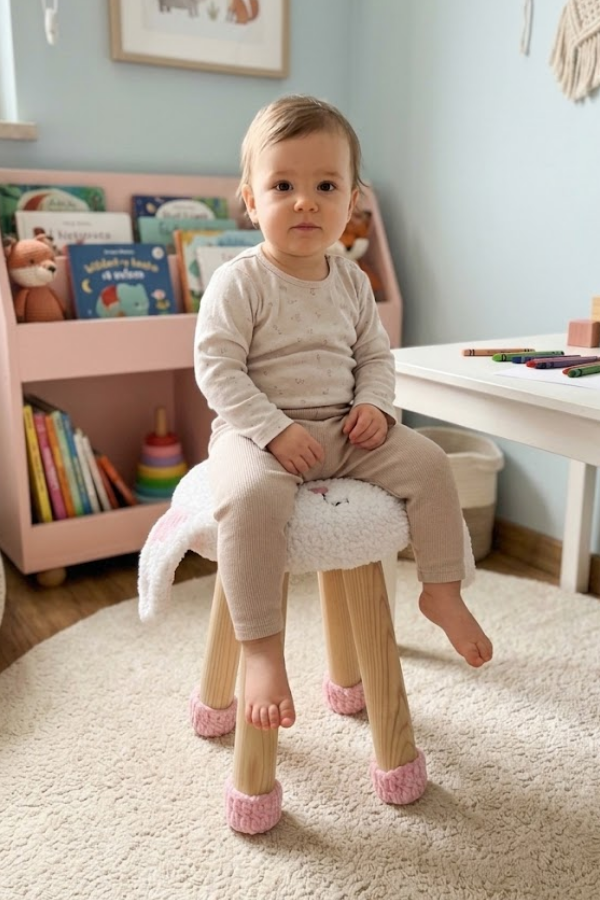 Reyo Hayvan Figürlü Ahşap Amigurumi Çocuk Taburesi Tavşan