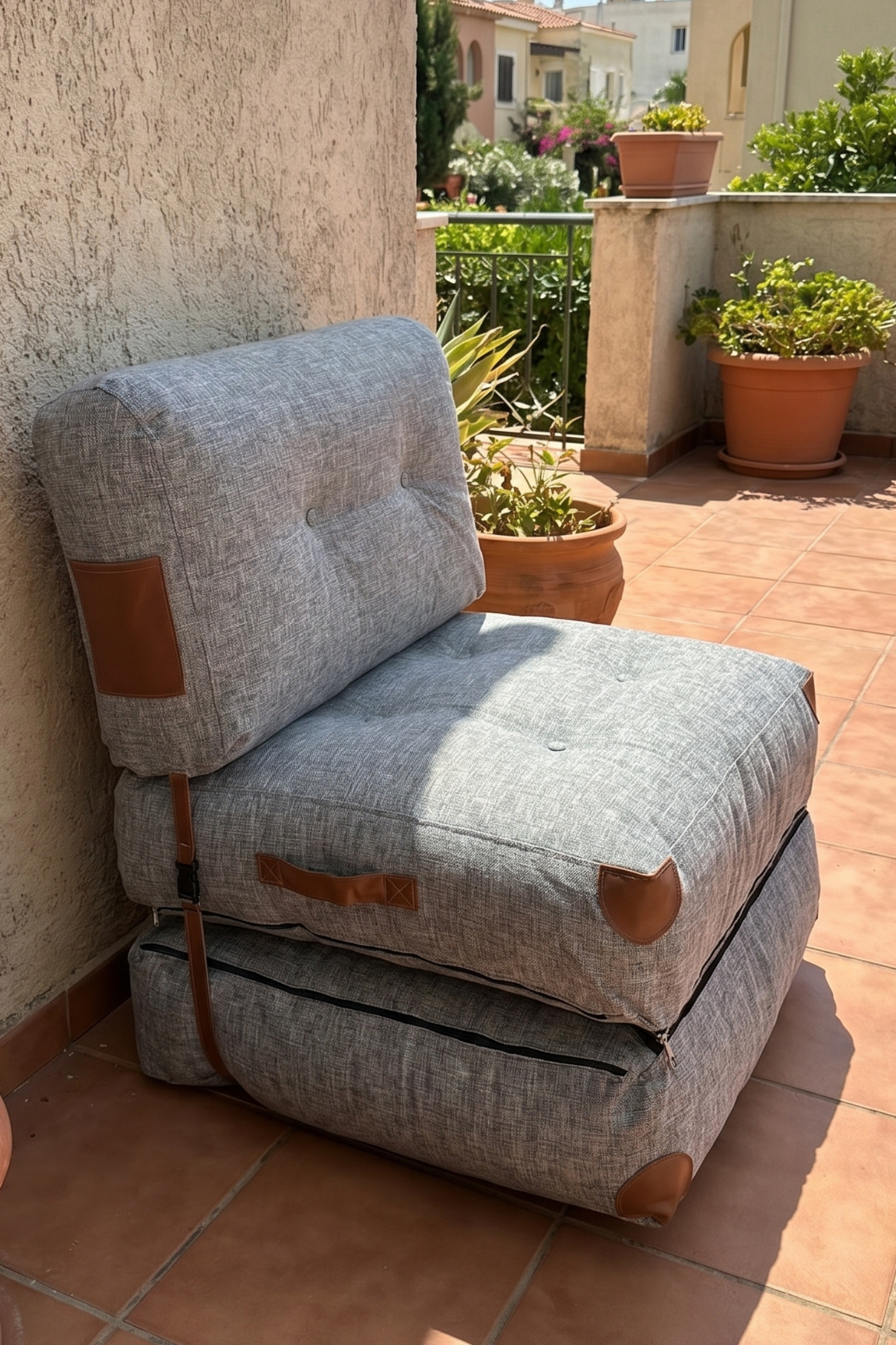 Pufymax Comfy Yeni Nesil Bohem Tekli Koltuk Yatak Olabilen Katlanır Berjer & Modüler Yer Yatağı 75x75x 85 cm Keten Gri