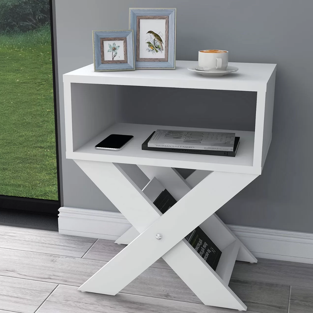 Enda Home X Ayaklı Dergilikli Komodin Kahve Sehpası Mat Beyaz