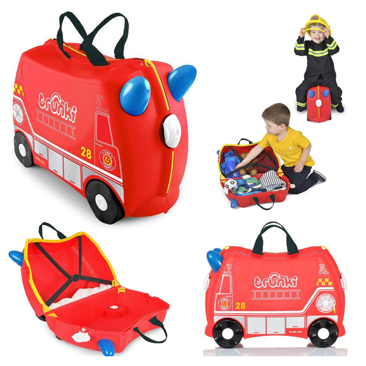 Trunki İtfaiye Aracı Frank Binilebilen ve Sürülen Çocuk Bavulu
