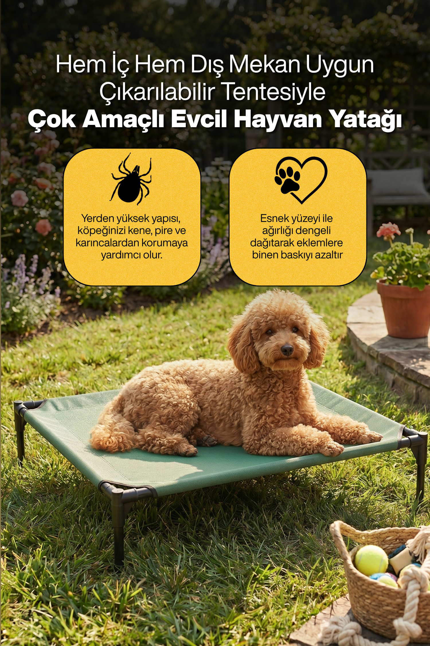 Reyo Yükseltilmiş Kedi Köpek Yatağı - UV Koruyucu Tenteli, Oxford Kumaş Taşınabilir Evcil Hayvan Çadırı