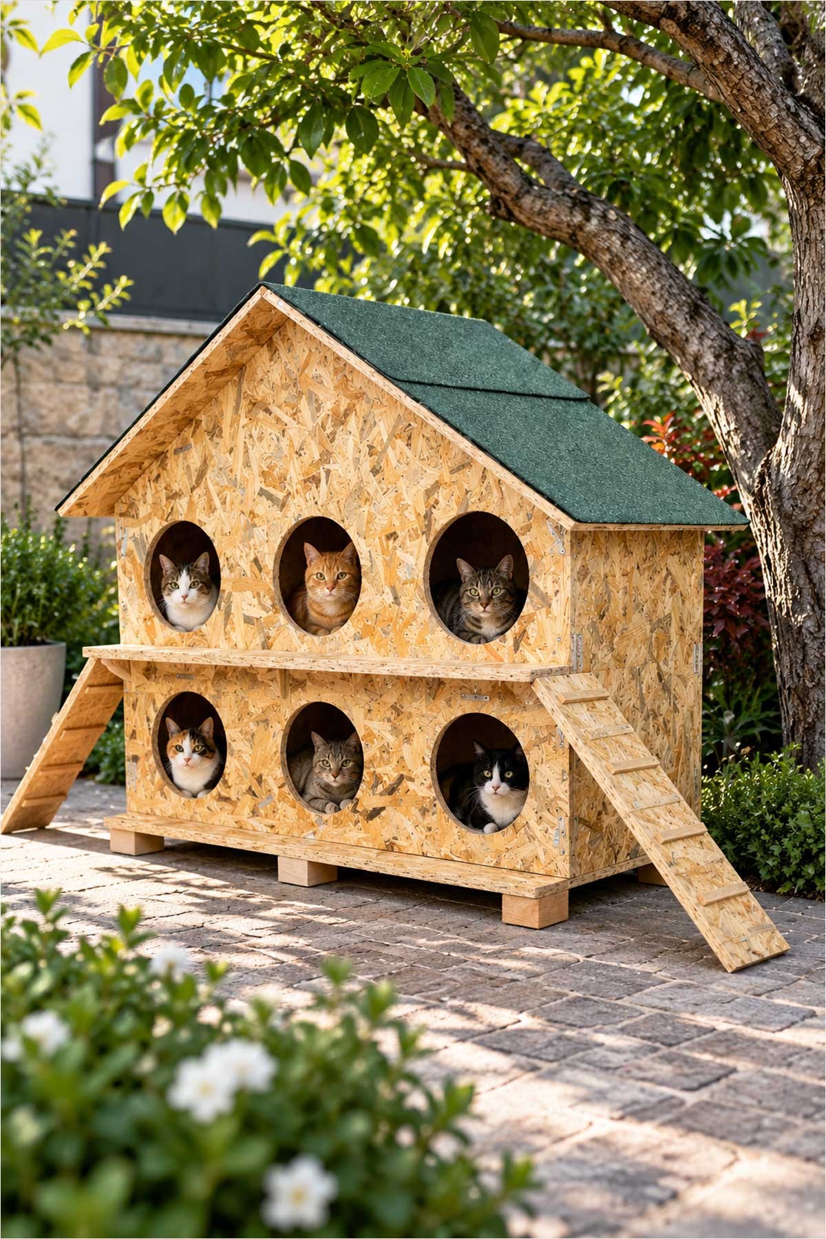 Melada Kedi Evi Dış Ortam Uygun Ahşap Kedi Evi OSB 100X95X50 cm MLD0CAT27