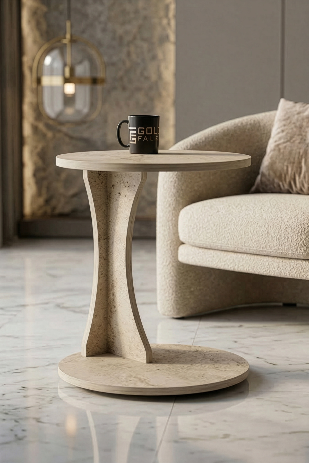 Reyo Falez Yan Sehpa Modern C Sehpa Minimal Tasarım Yuvarlak Orta Sehpa Salon Koltuk Yanı