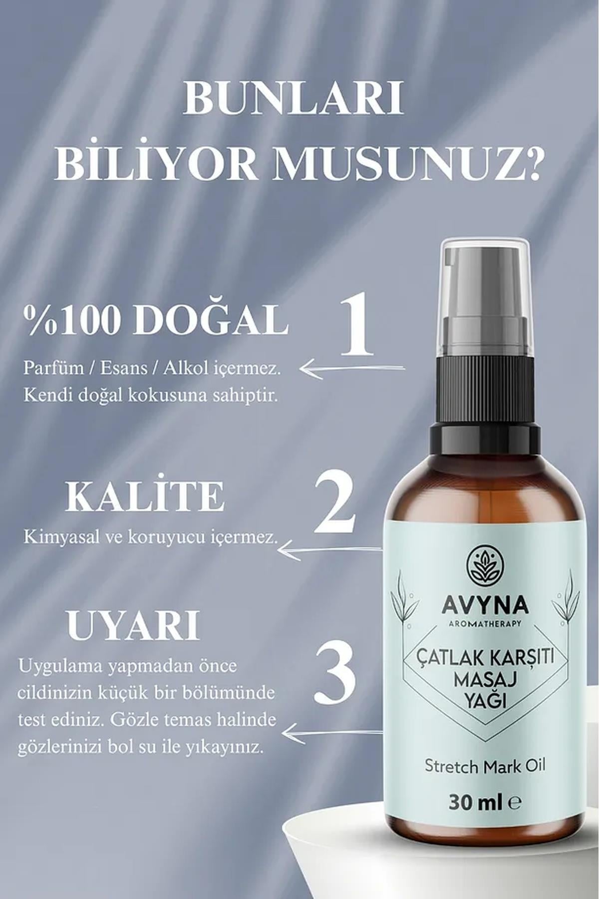 Avyna Çatlak Karşıtı Masaj Yağı 30 ml Cam Şişede %100 Doğal Selülit Karşıtı