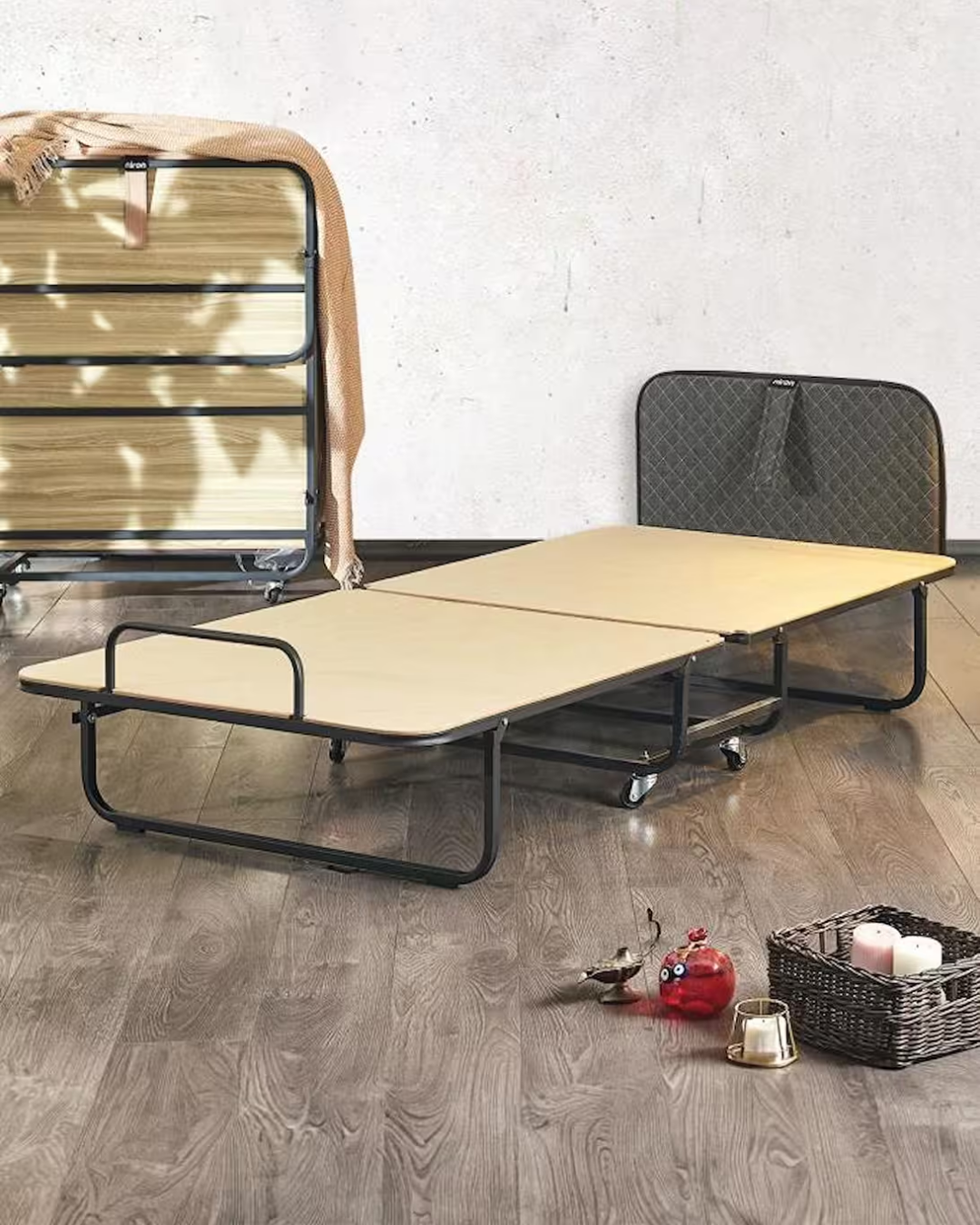 Niron Premium Katlanır Yatak 90x200 cm Paket Yaylı Lüks Yatak ve Kaydırmaz Kumaş Kaplı Karyola