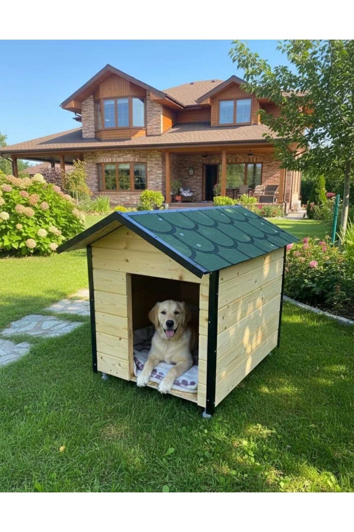 Msay Büyük Boy Köpek Kulübesi Dış Mekana Uygun Lambri Ahşap, Şıngıl Çatılı, Köpek Evi (Demonte Gönderim)