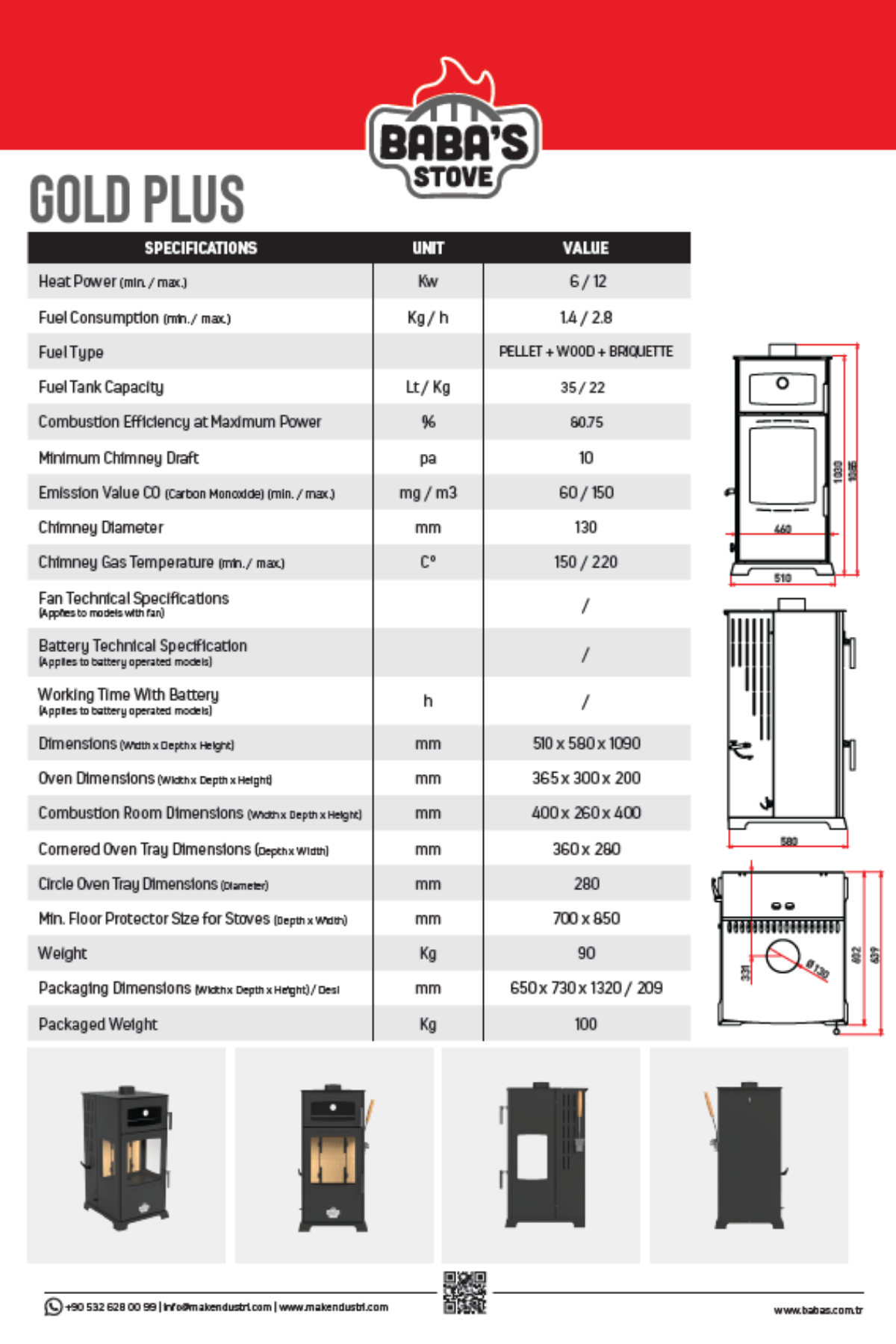 Baba's Stove Gold Plus 12KW Kuzine Plus Pelet ve Odun Sobası