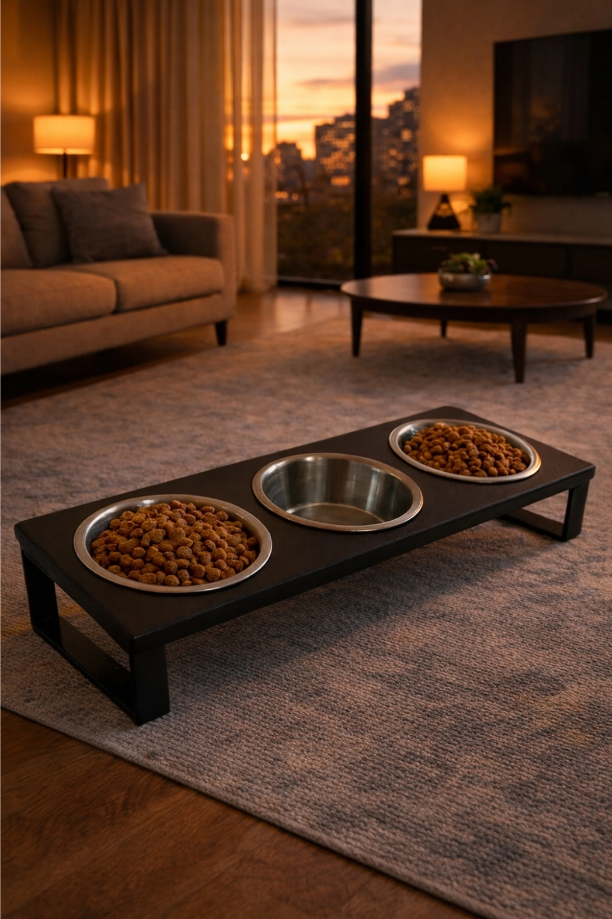 Reyo OK-AY Store Yükseltilmiş Kedi ve Küçük Irk Köpek Mama Kabı 3'lü Paslanmaz Çelik Yüzde 10 Eğimli Mama ve Su Standı, Siyah