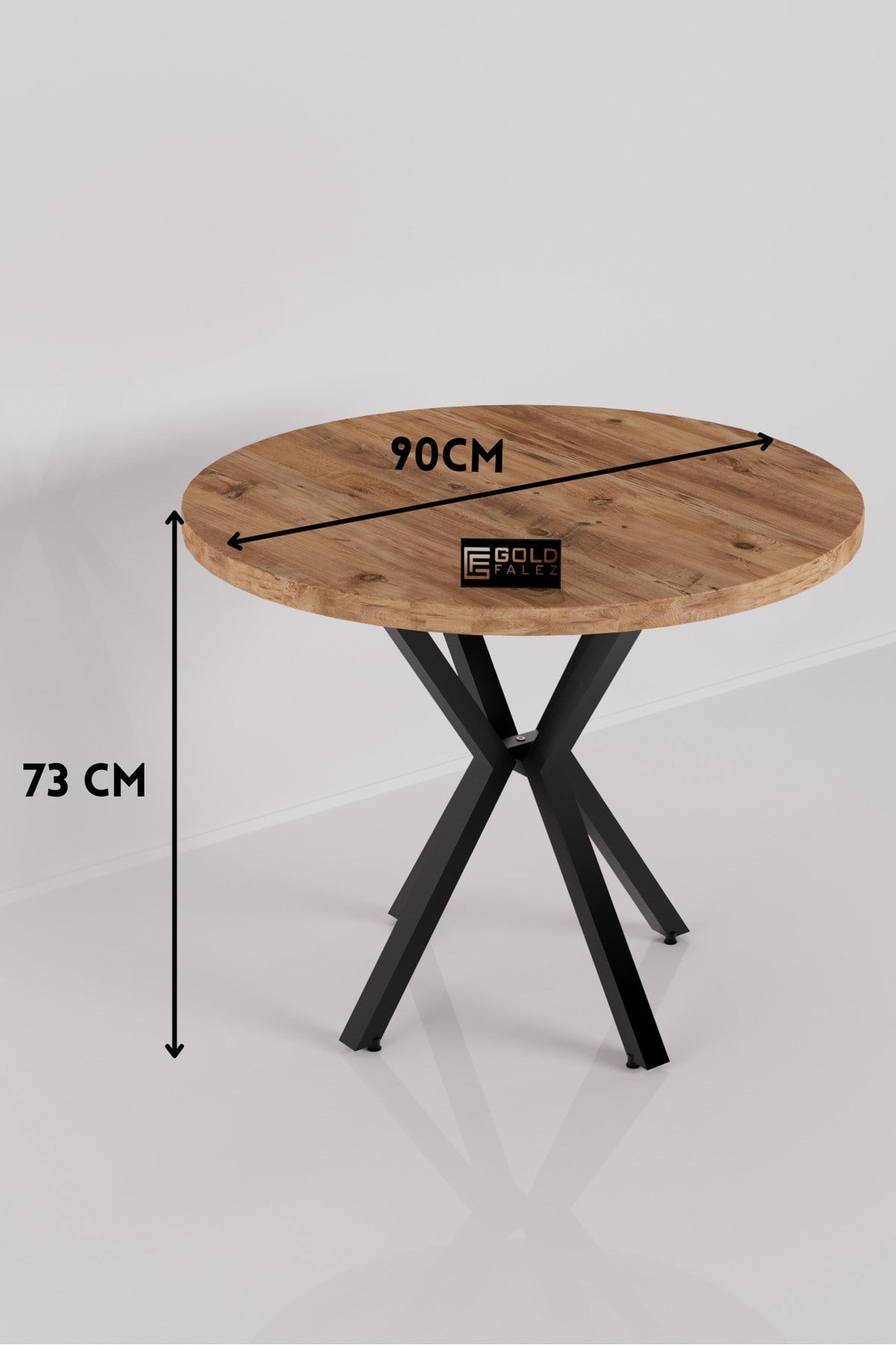 Reyo Falez Mutfak Masası 90 cm Yuvarlak Masa Modern Metal Ayaklı Cafe Balkon Ofis Yemek Masası 9826 Atlantik Çam