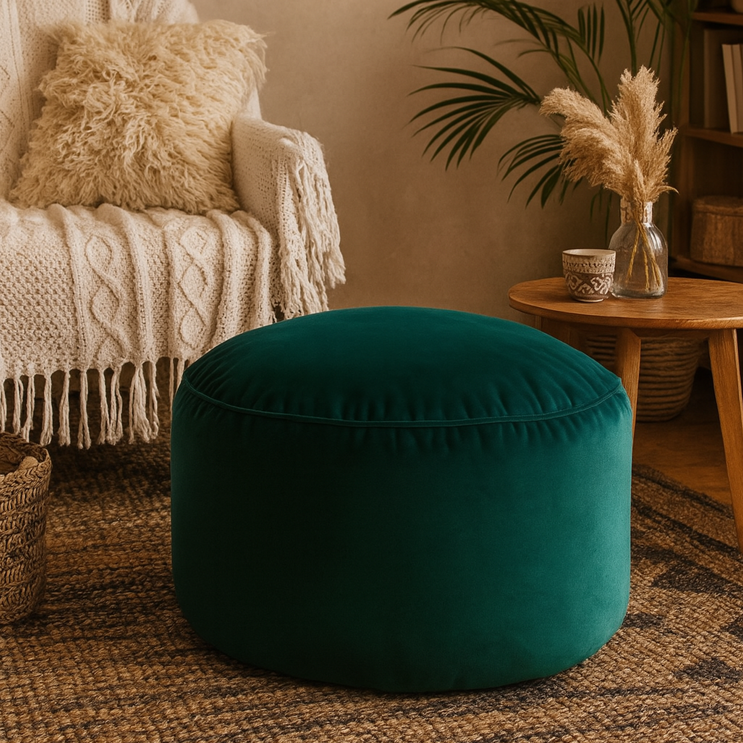 Rengev Rantos Yuvarlak Puf Yeşil