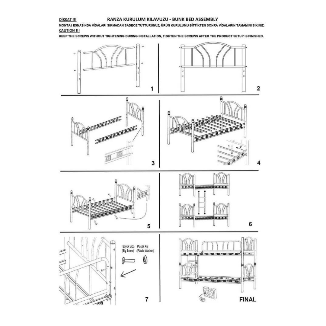 Reyo Melis Çift Katlı Metal Pembe Ranza ve Karyola 90x200