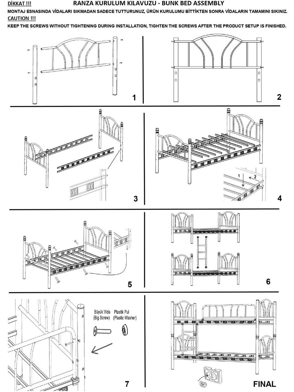 Reyo Argimo Zambak Genç Çocuk Yatak Odası Beyaz Metal Siyah Ranza 90X190