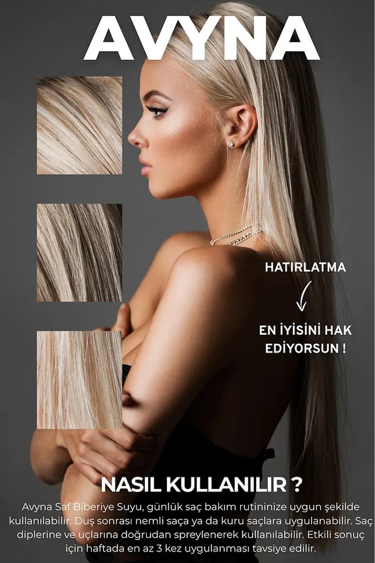 Avyna Biberiye Suyu Dökülme Karşıtı ve Saç Uzamasını Destekleyici 100 ml Saç Toniği %100 Doğal ve Saf 