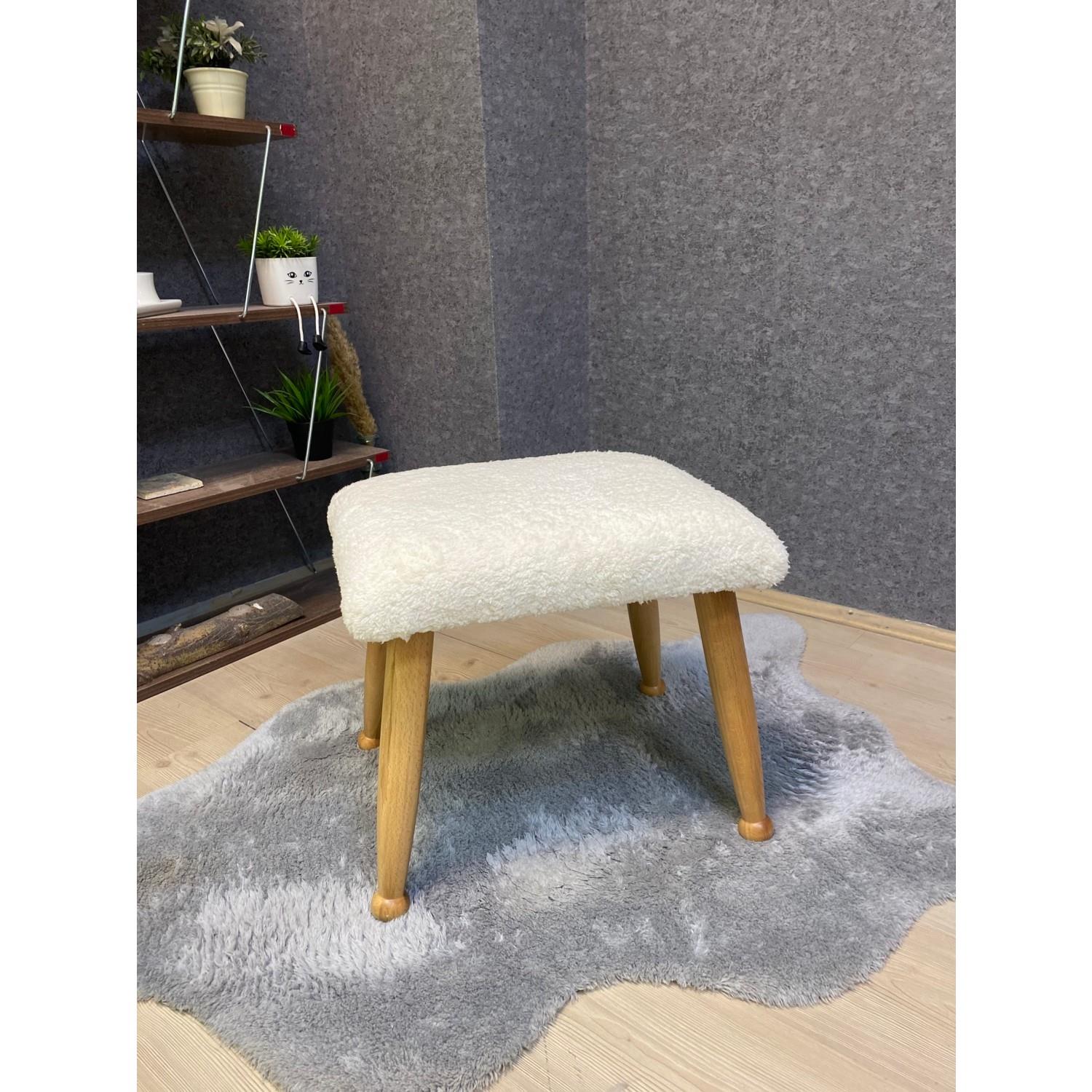 Asedia Trend Naturel Teddy Krem Ahşap Ayak Uzatma Pufu Makyaj Koltuğu Bench Tabure