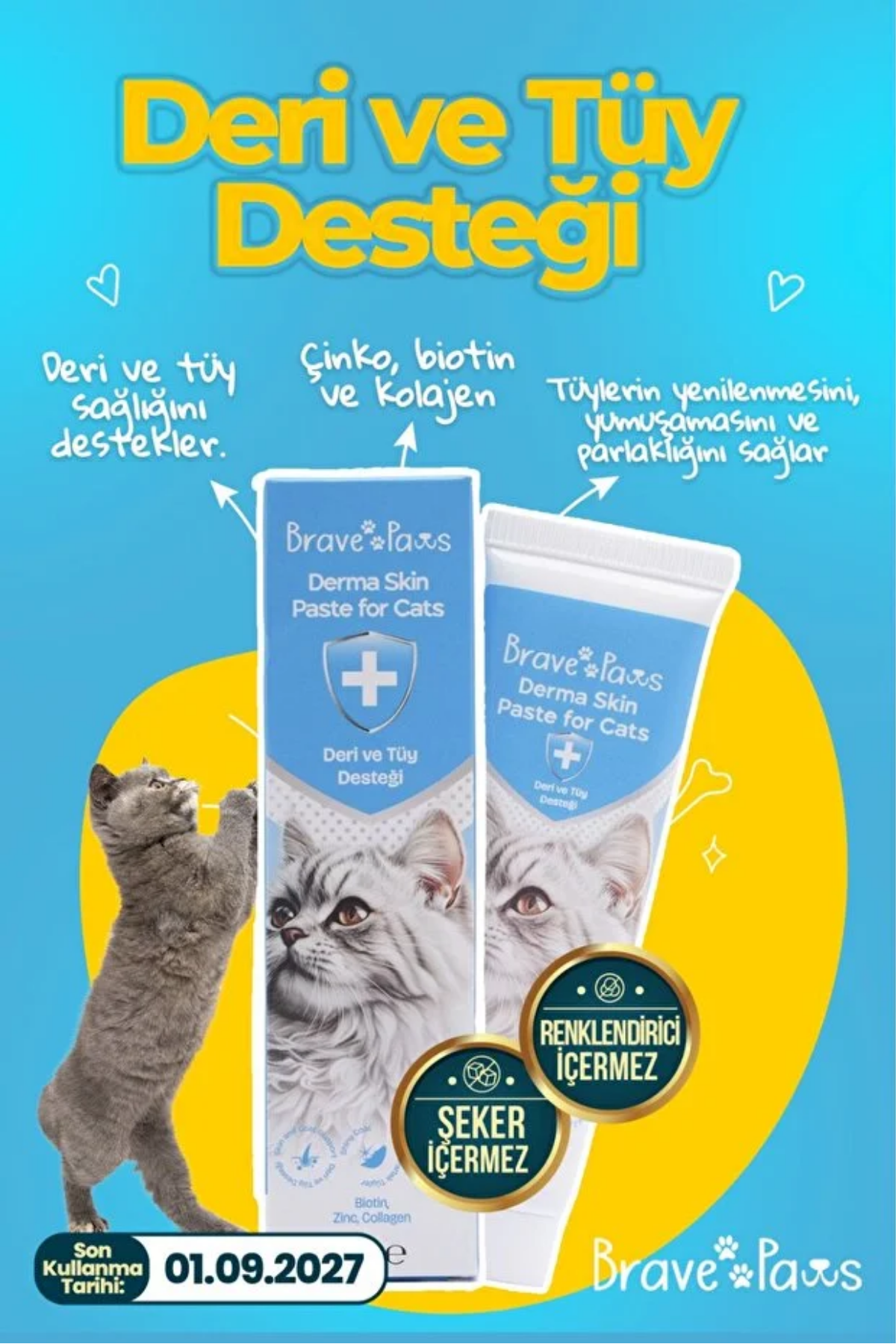 Brave Paws Deri Ve Tüy Desteği İçin Kedi Macunu