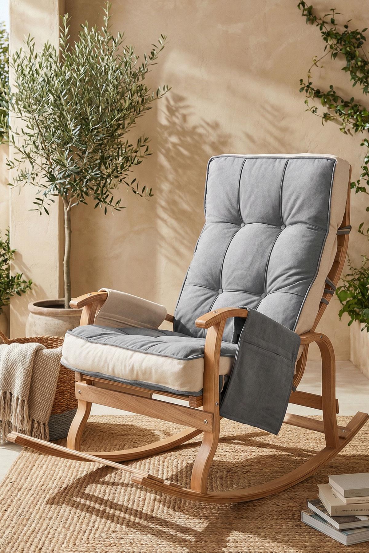 Reyo Home İndigo Gri Krem Sallanan Sandalye Dinlenme, Emzirme Koltuğu TV Koltuğu Berjer