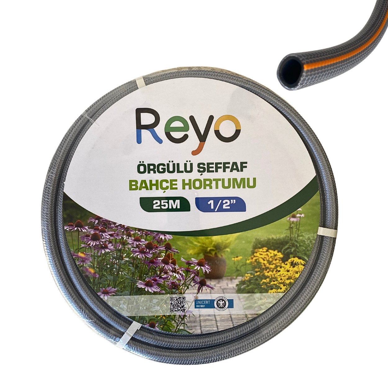 Reyo 1/2 Örgülü Premium Şeffaf 25 Metre Bahçe Hortumu 