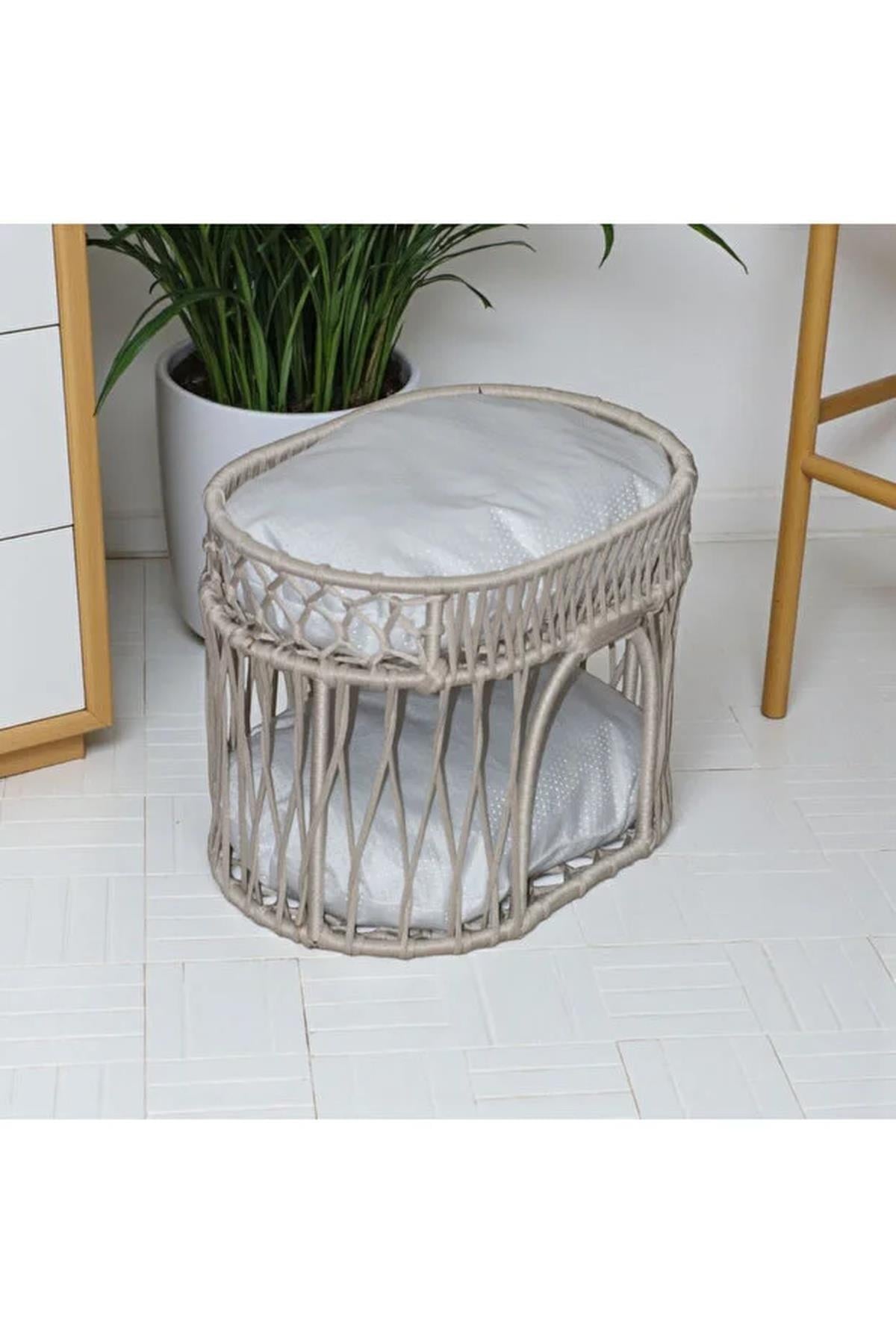 Tasaryum Çift Katlı Kedi Yatağı Kedi Ranzası, İskandinav Kedi Evi Bej