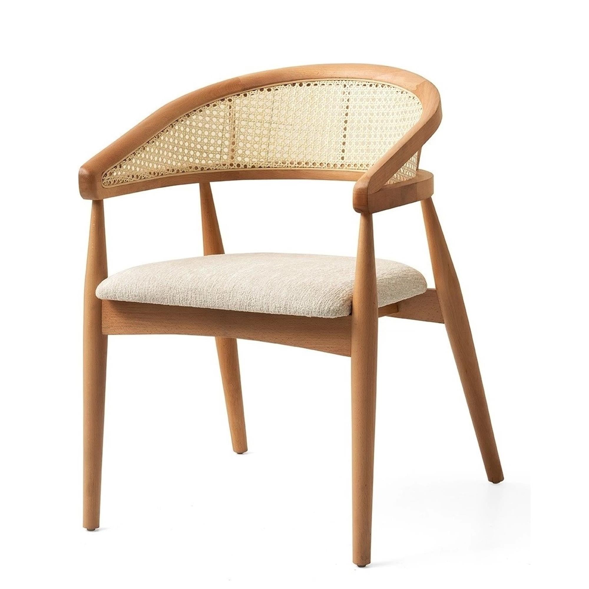 Reyo Gazel Hasırlı Ahşap Sandalye, Yemek Odası Sandalyesi, Modern Sandalye, Doğal Hazeran Sandalye Naturel