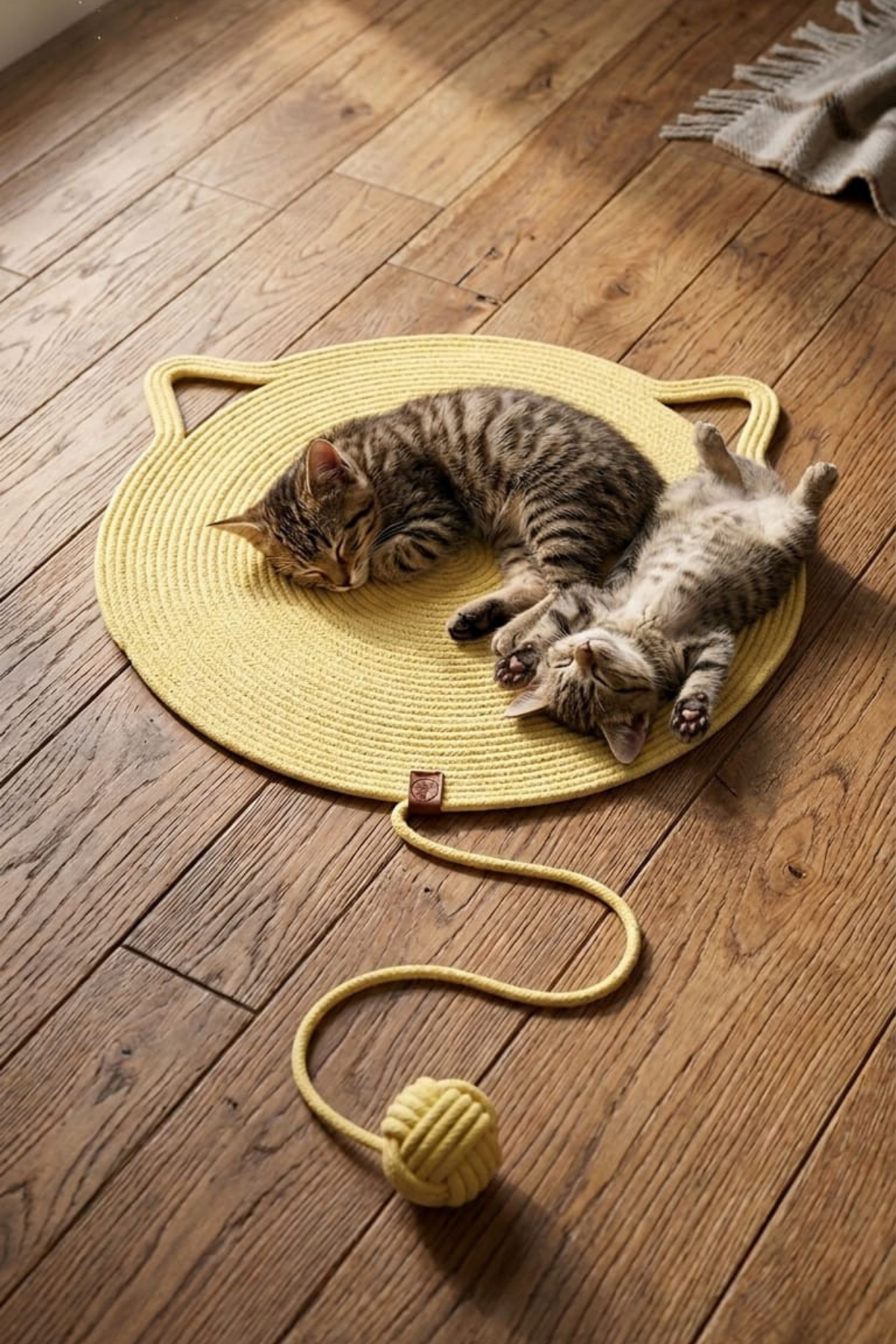 Reyo Pet El Yapımı Oyuncaklı Kedi Tırmalama Matı Tress İpli Açık Sarı