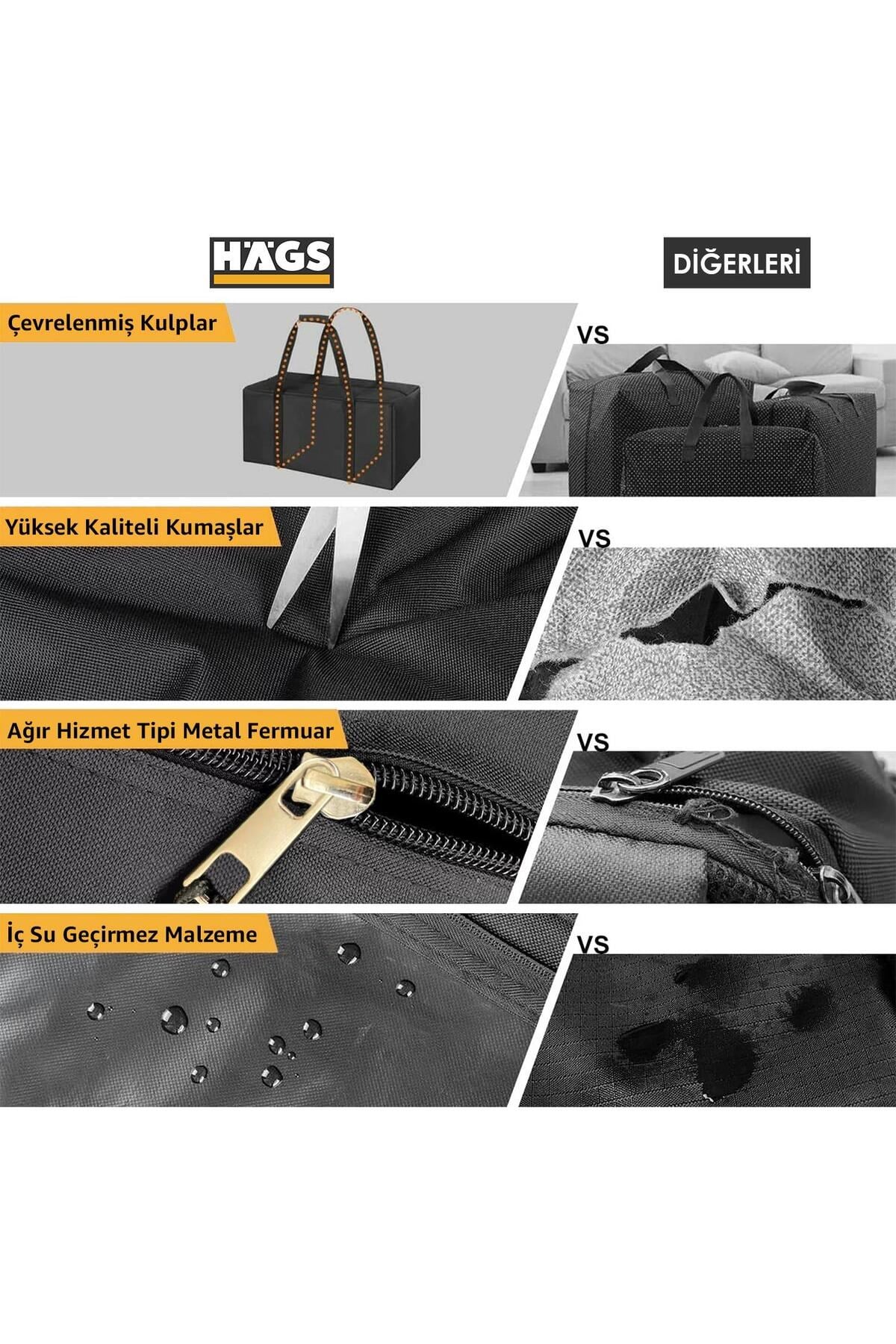 Haegs Taşıma Çantası, Fermuarlı Dayanıklı Seyahat Spor, Kamp Malzemeleri Saklama Çantası, Hurç, Valiz, 95L (105 x 25 x 36 cm) - Siyah