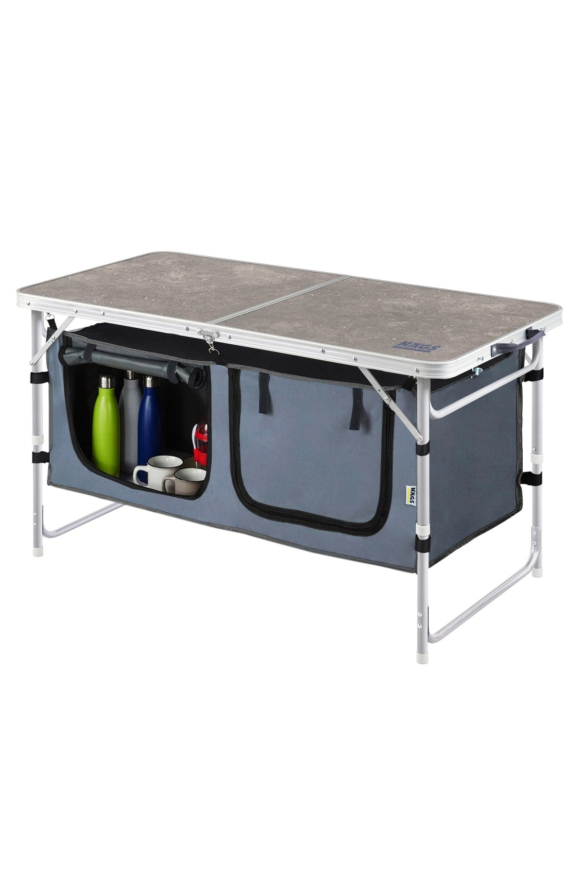 Haegs Saklama Dolaplı Kamp Masası, Outdoor Kamp Mutfağı, Kamp Dolabı, Katlanabilir Kamp Piknik Masası, Seyahat Mutfağı, Mutfak Dolabı, Depolama bölmeli, Dış Mekan Mutfağı 120x60cm- Mermer Desenli