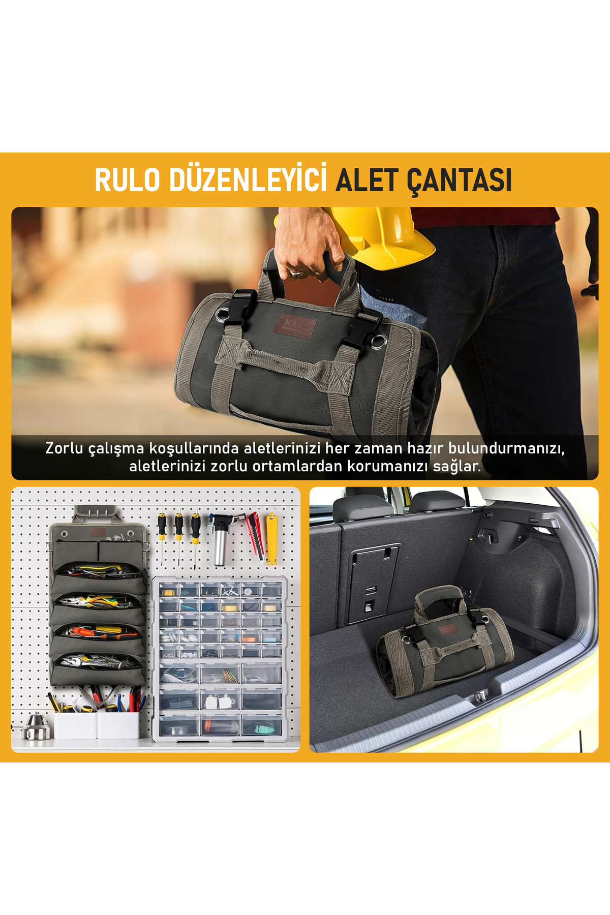 HAEGS Alet Çantası, Ağır Hizmet Tipi Kanvas Rulo Takım Çantası, Katlanabilir Alet Organizer El Çantası, Tamirci Usta Marangoz Elektrikçi Teknisyen Hobici Takım Çantası, Alet Takım Anahtar Düzenleyici Çanta Haki