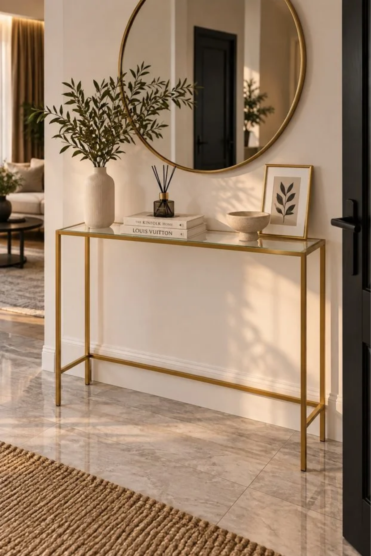 Reyo Zerura Gold Çerçeveli Şeffaf Camlı Antre Dresuar 100x85x20