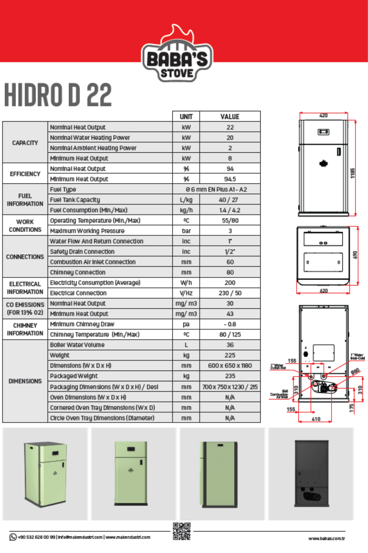 Baba's Stove Hidro D22 Otomatik Kombi Pelet Kazanı