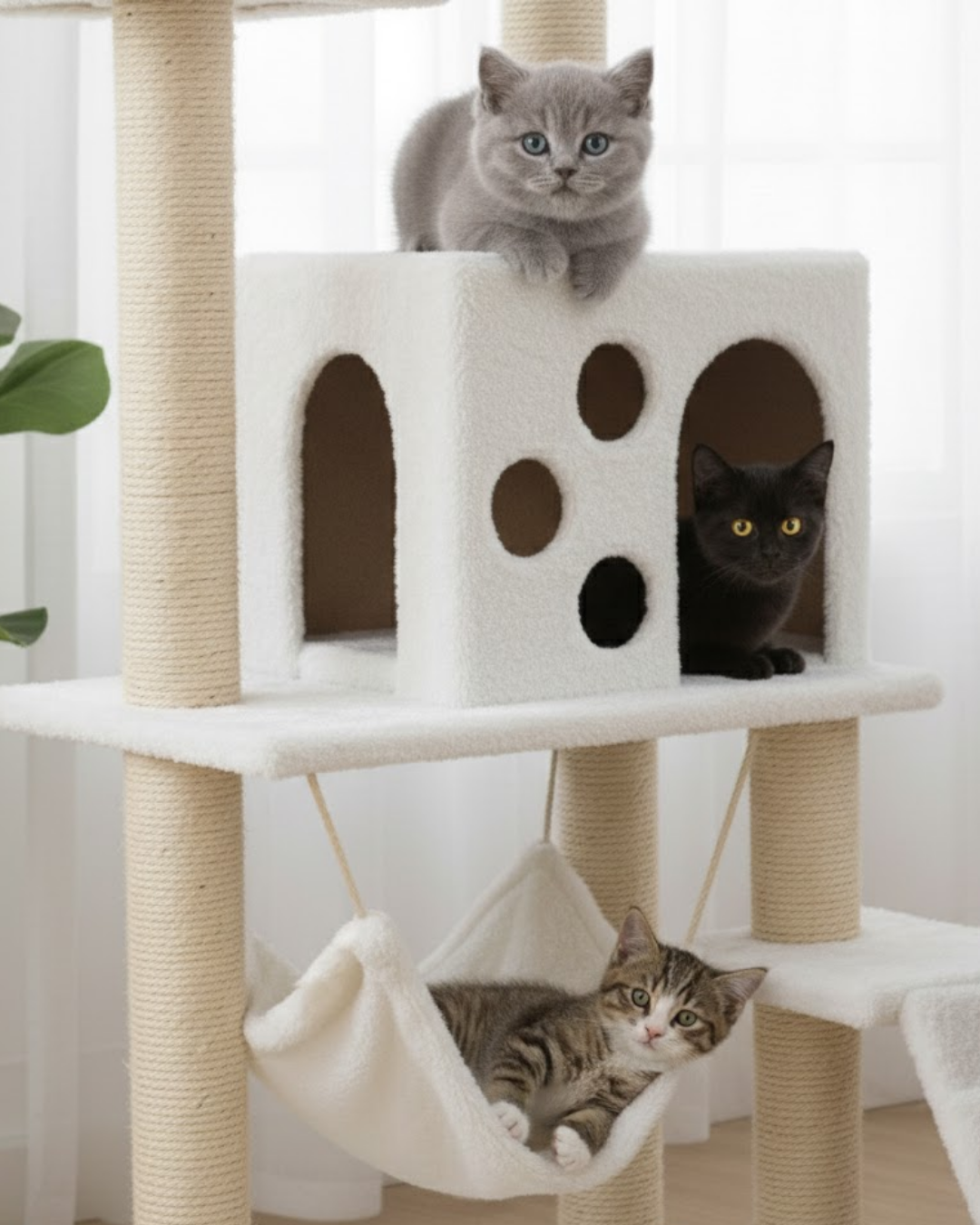Reyo Pet B-10 Hamaklı Yuvalı Lüx Kedi Tırmalama Evi Beyaz