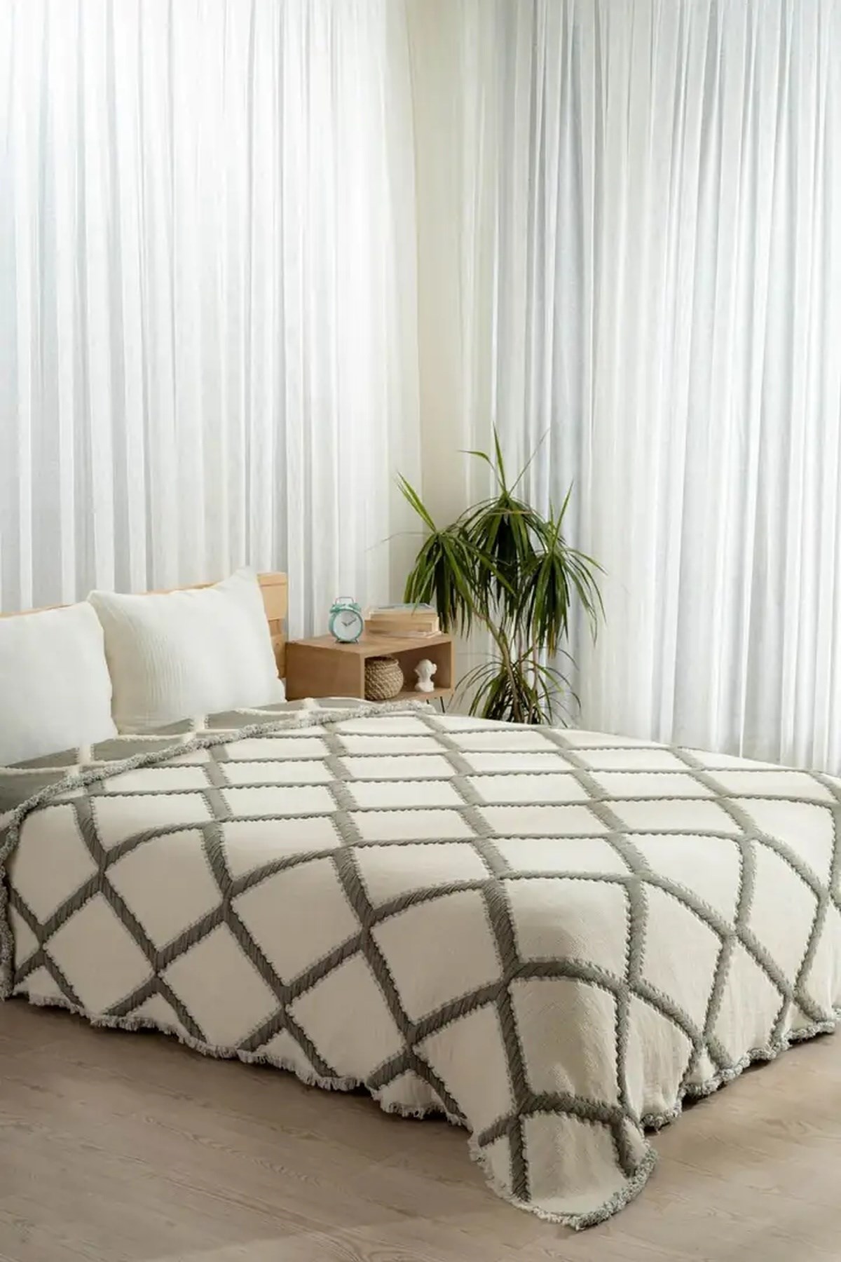 Mylasa Home Müslin 7 Katlı Baklava Desenli (Jakarlı) Yorgan Çift Kişilik 240x260cm Haki