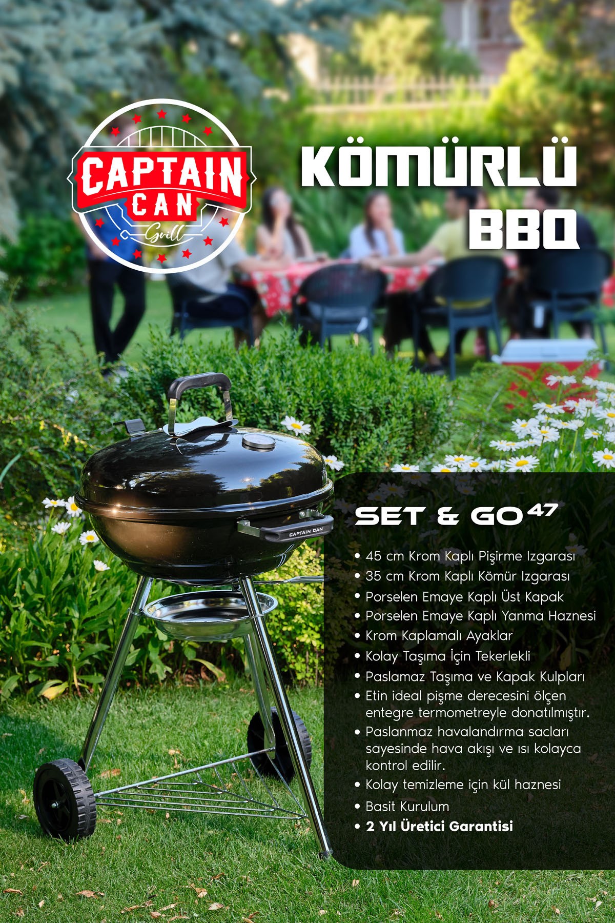 Captain Can Grill Set&Go 47 Kömürlü Mangal & Barbekü - Siyah