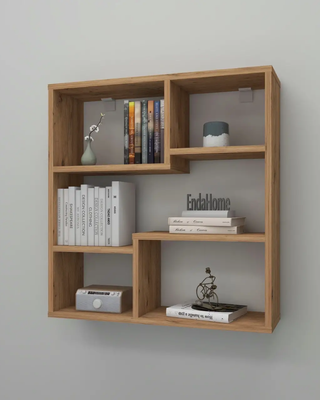 Enda Home Myra09 5 Bölmeli Modern Duvar Rafı, Mutfak Rafı Atlantik Çam