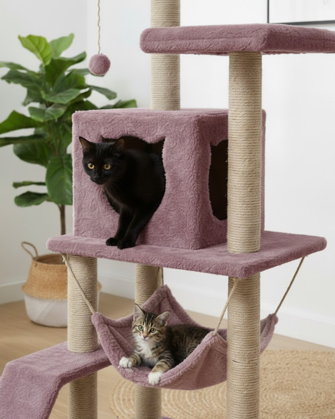 Reyo Pet S9 Kedi Tırmalama Kulesi Platformlu 124 cm Gül Kurusu