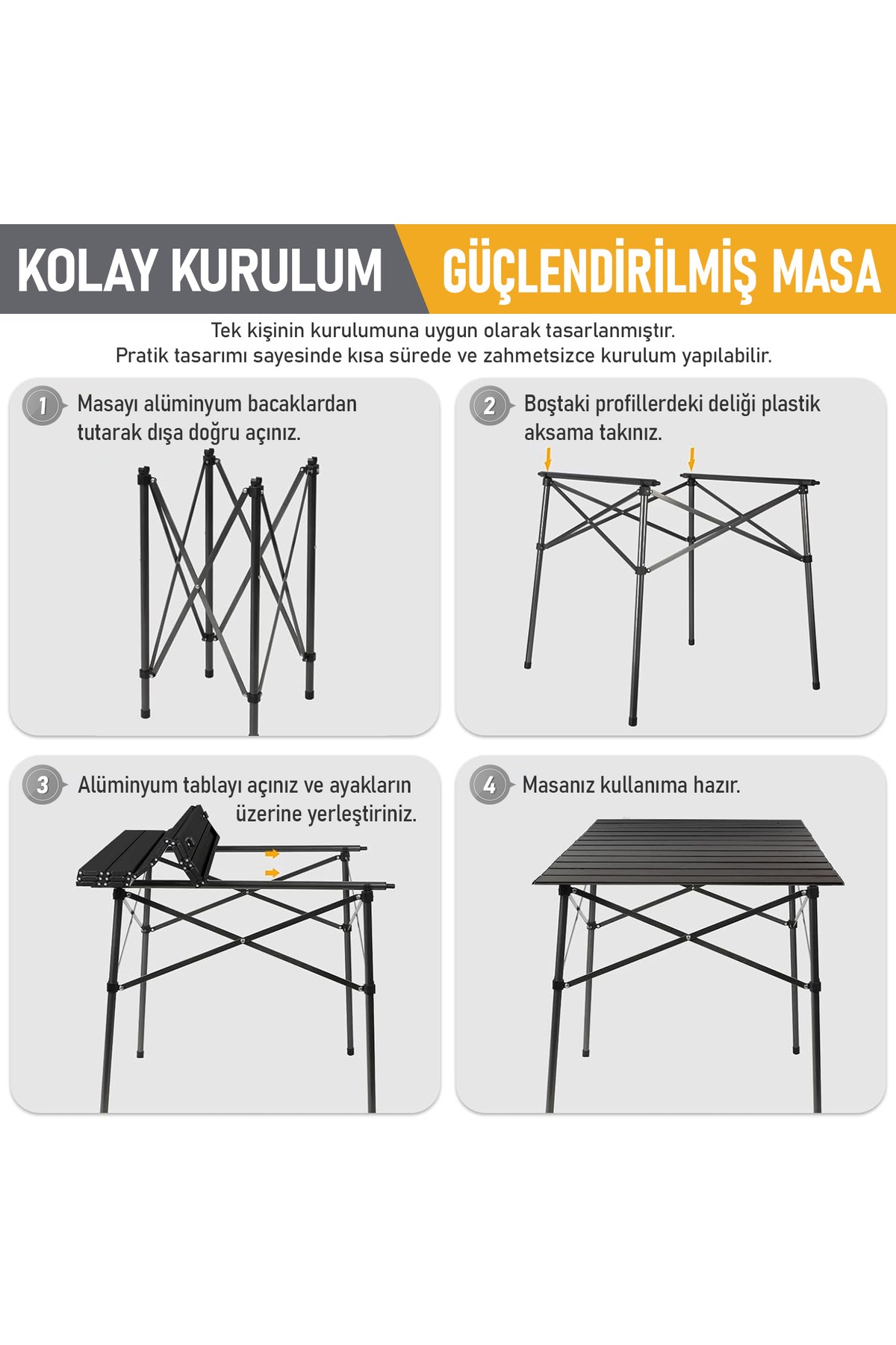 Haegs Güçlendirilmiş Alüminyum Katlanır Kamp Masası, Katlanabilir Outdoor Masa, Piknik Masası, Menteşeli Sistem, Dayanıklı Sağlam Gövdeli Kamp Masası, Taşınabilir Hafif, 3-4 Kişilik, 70x70x60cm Siyah