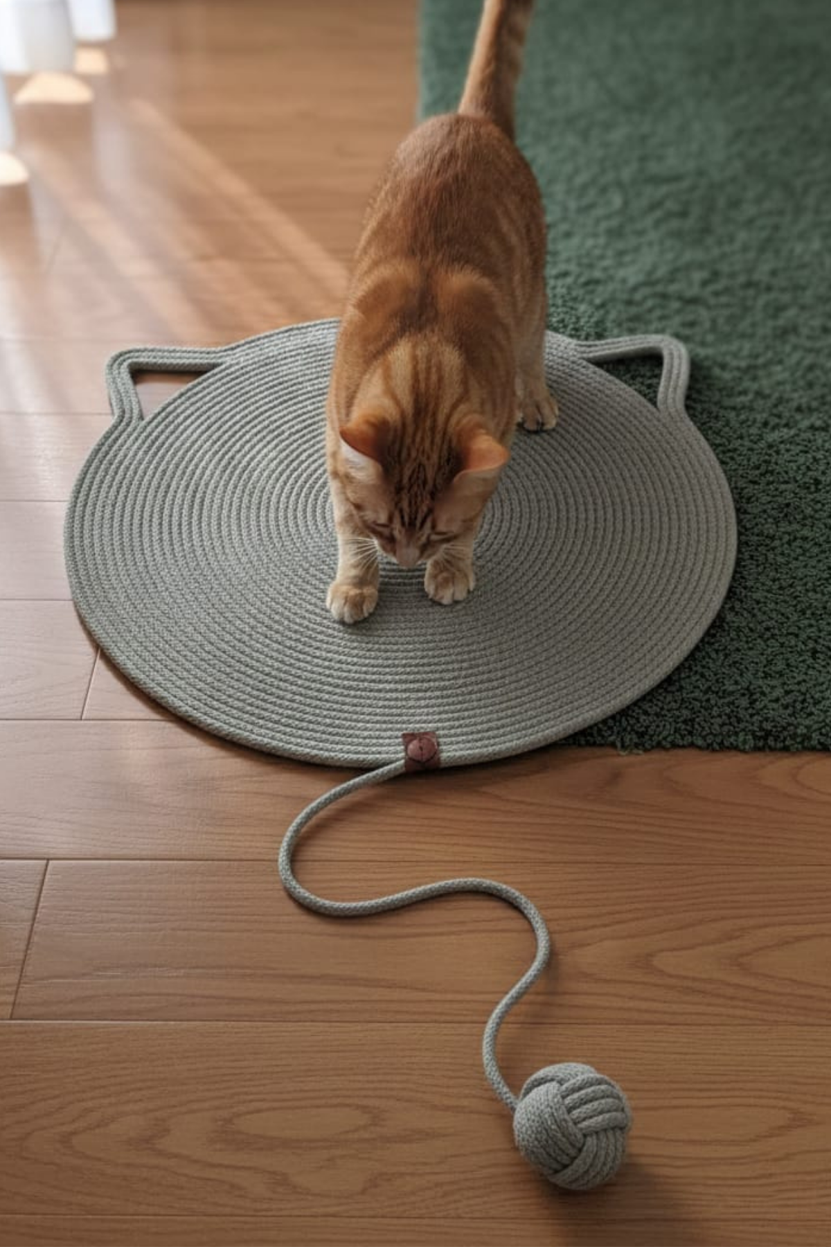 Reyo Pet El Yapımı Oyuncaklı Kedi Tırmalama Matı Tress İpli Mint