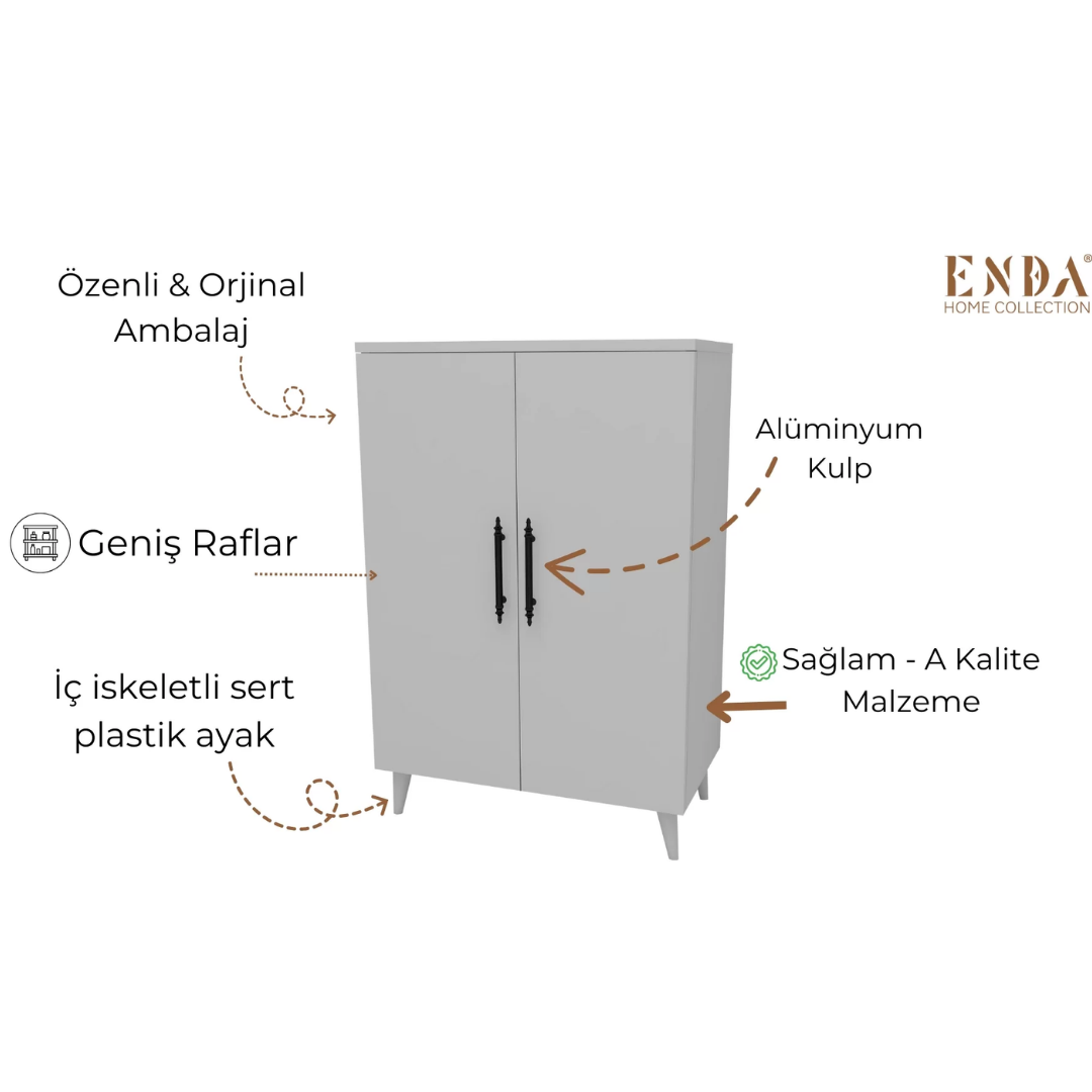 Enda Home 6 Raflı 4 Kapaklı Çok Amaçlı Dolap Beyaz