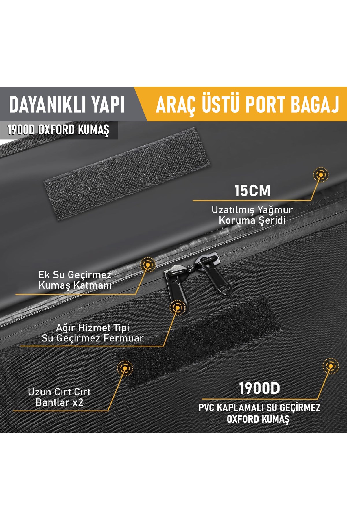 Haegs Araç Üstü Bagaj Çantası, Port Bagaj, Araç Üstü Tavan Çantası, Ağır Hizmet Tipi, Su Geçirmez, 570 L (130 x 102 x 43cm) Siyah - Turuncu