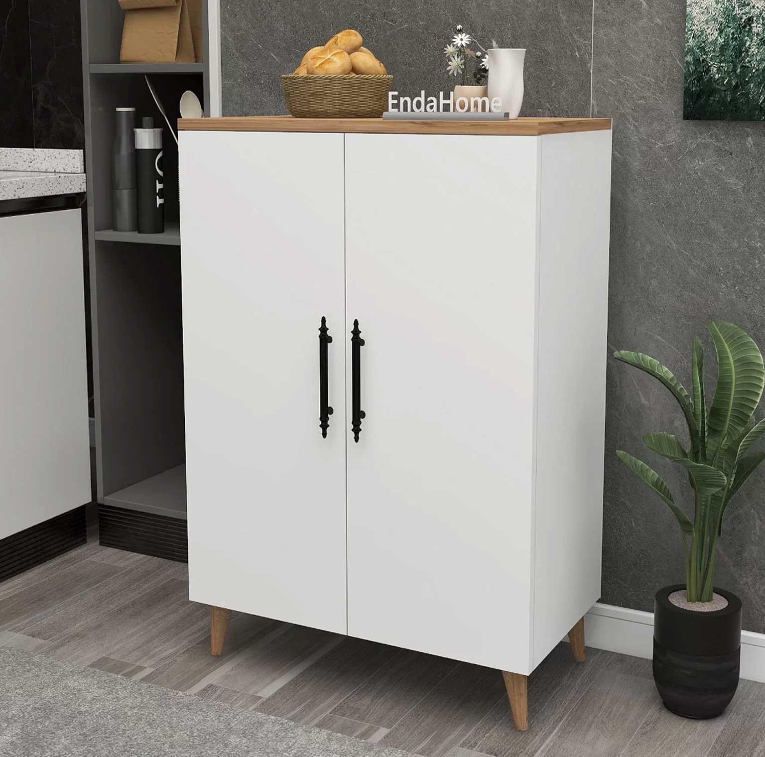 Enda Home 3 Raflı 2 Kapaklı Çok Amaçlı Dolap Beyaz - Atlantik Çam