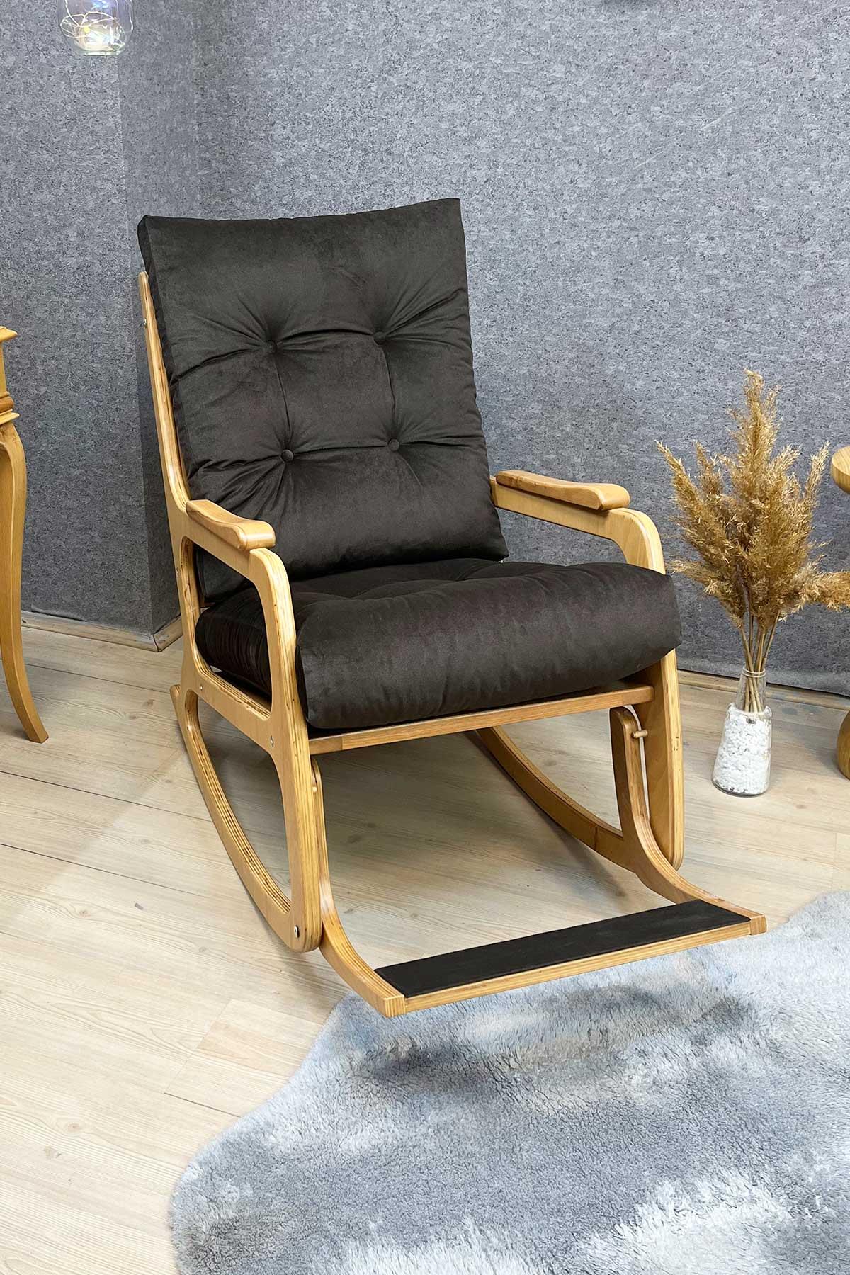 Asedia Kontes Naturel Acı Kahve Krem Dolgu Minderli Sallanan Sandalye Dinlenme Koltuğu Baba Koltuğu