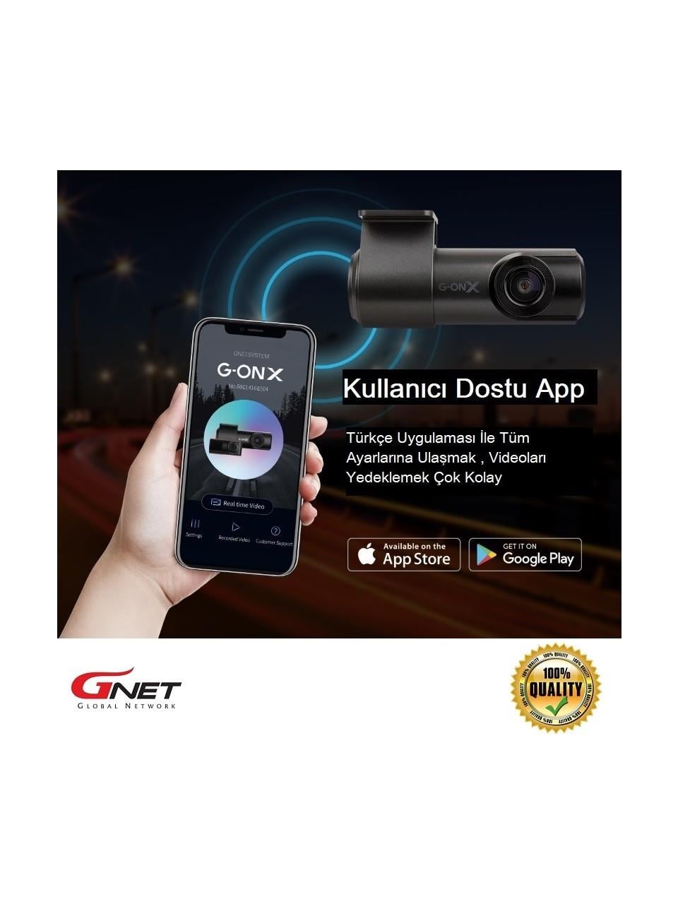 GNet Gonx FULLBOX 2ch HDR FullHD Wi-Fi 2 Kameralı Araç Kamerası