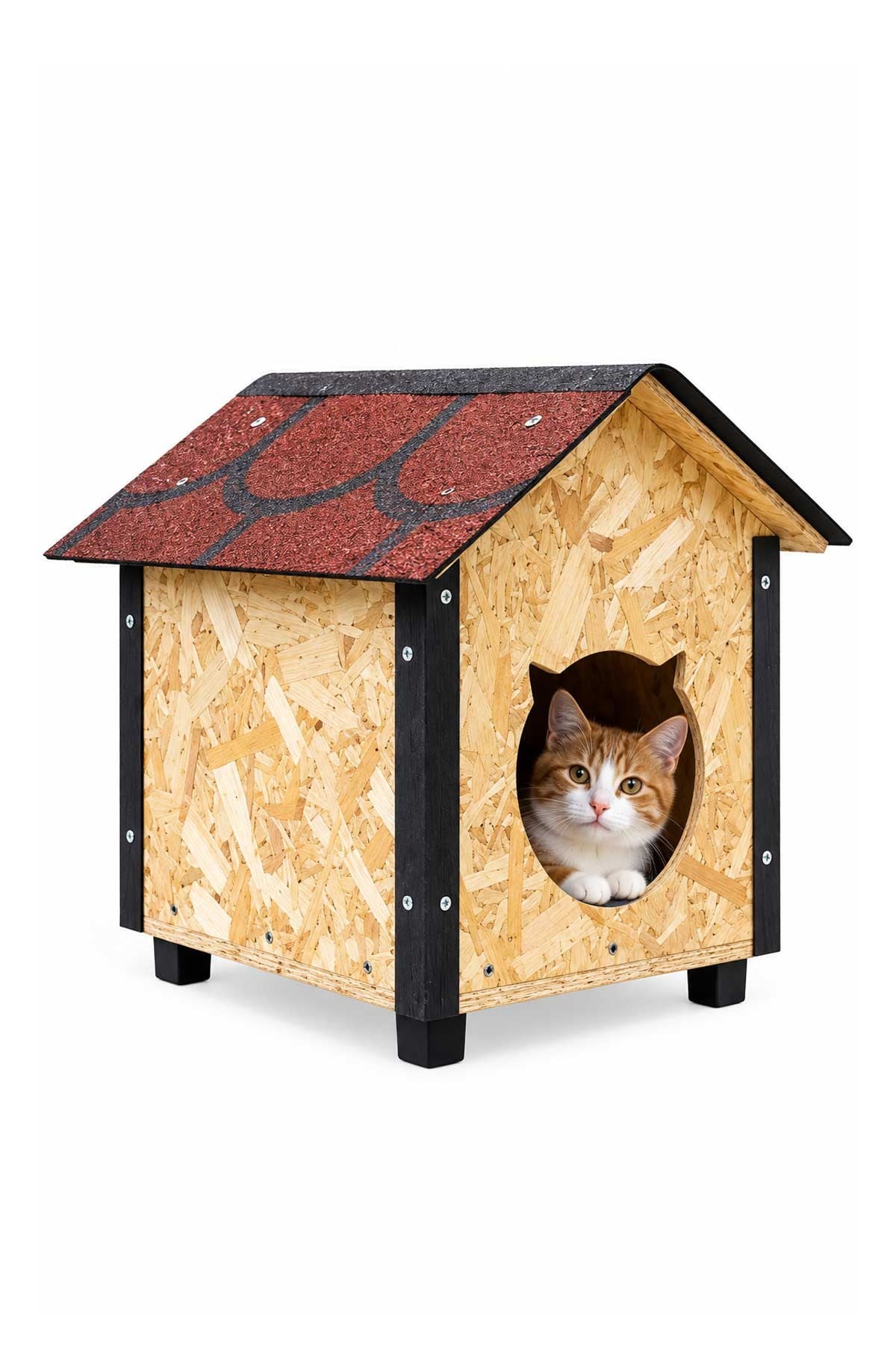 Msay Şıngıl Çatılı Kedi Kulübesi 30x40x50cm Sokak Kedileri İçin Barınak, Soğuk ve Rüzgara Dayanıklı (Demonte Teslimat)