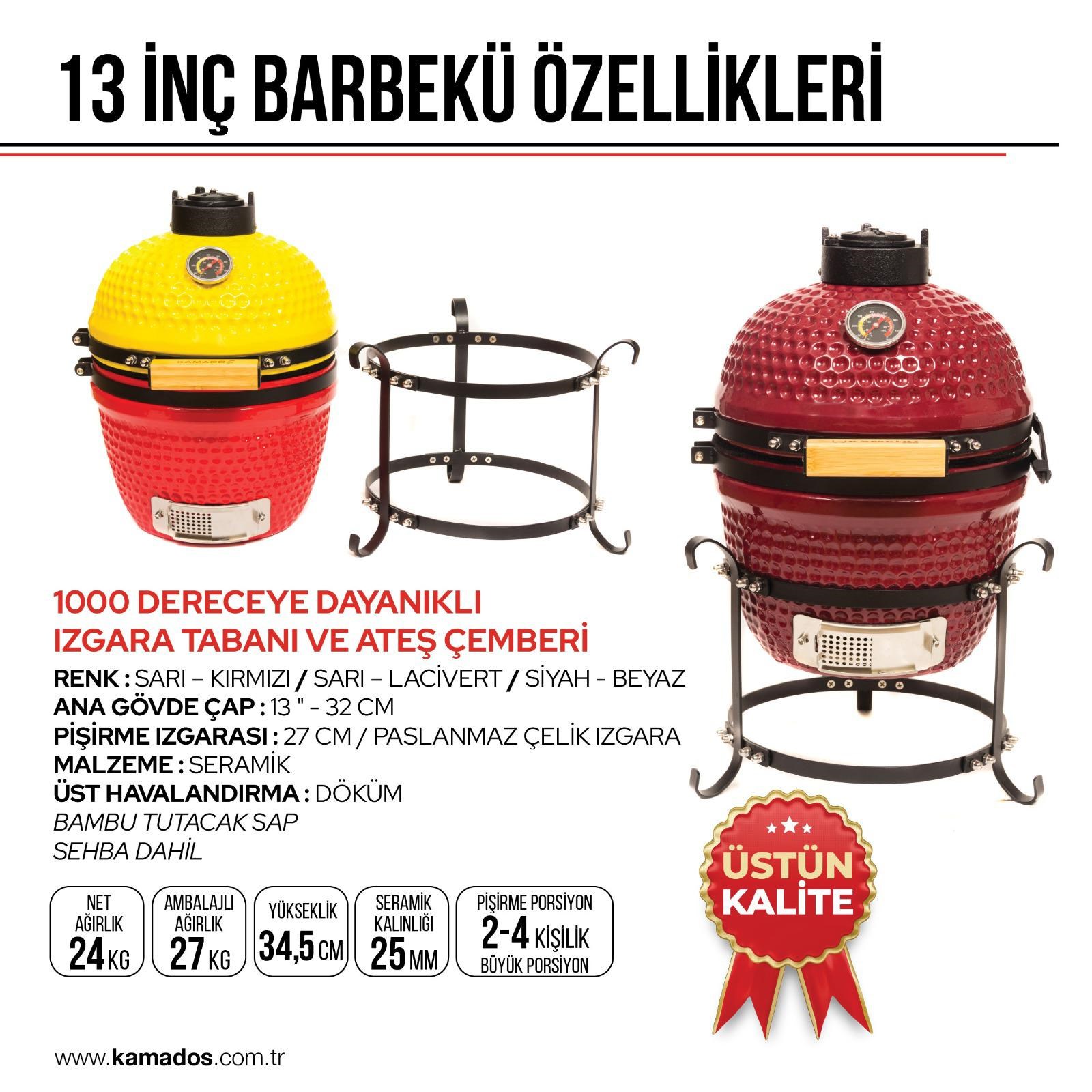 Kamados 13inç 32cm Sarı-Kırmızı Seramik Barbekü Mangal Fırın