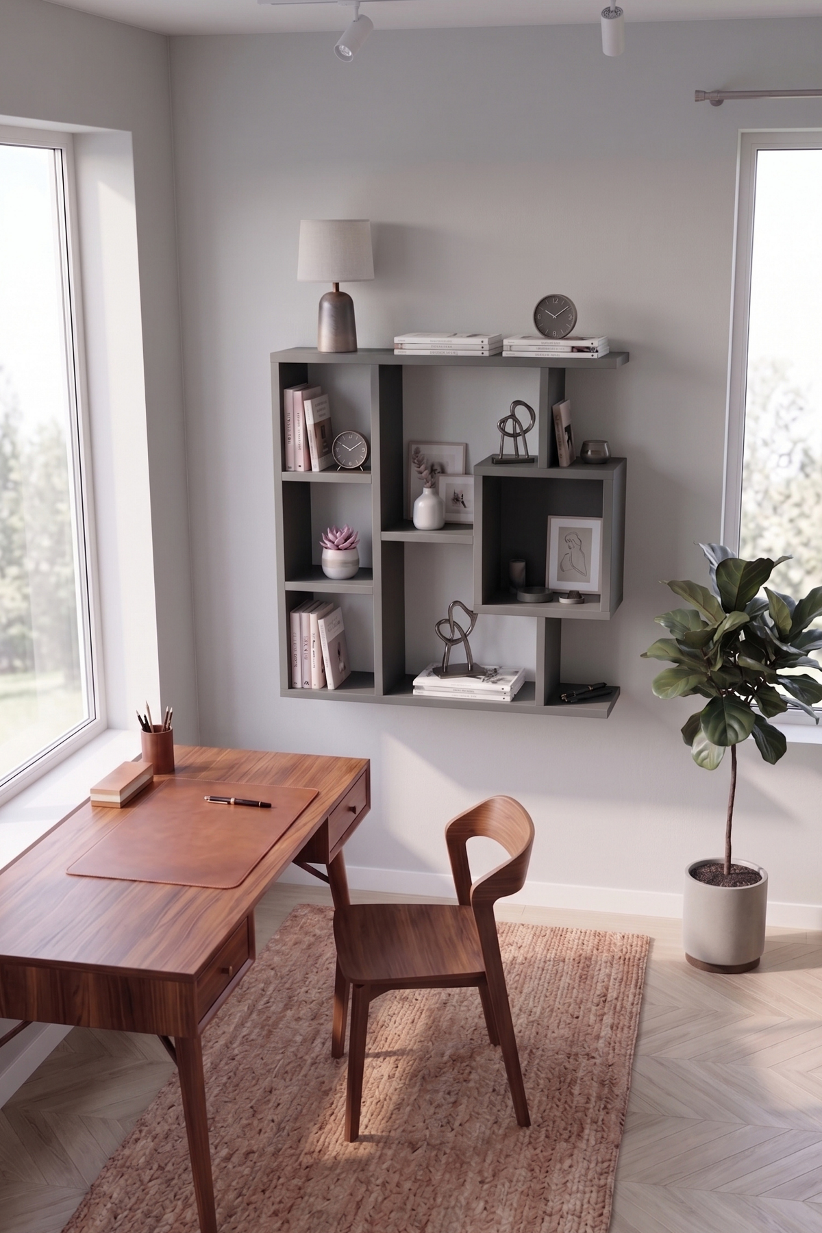 Enda Home Yegane Duvar Rafı, Duvar Kitaplığı, Dekoratif Kitaplık, Modern Kitaplık, Zeminde veya Duvarda Kullanıma Uygun Antrasit