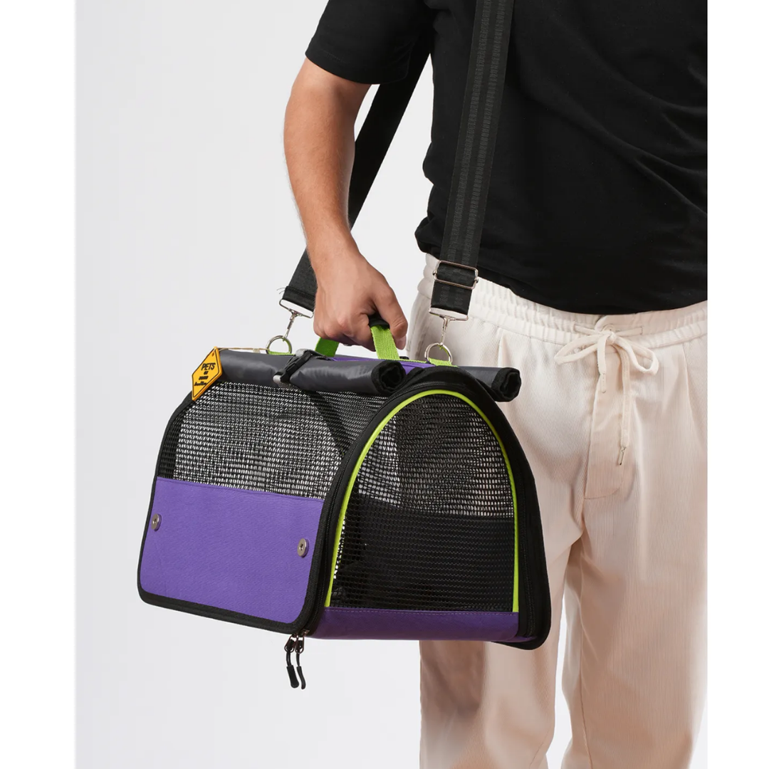 Brave Paws Flybag Plastik Yırtılmaz Fileli Kedi Ve Köpek Taşıma Çantası Seyahat Çantası Mor 45x25x26cm